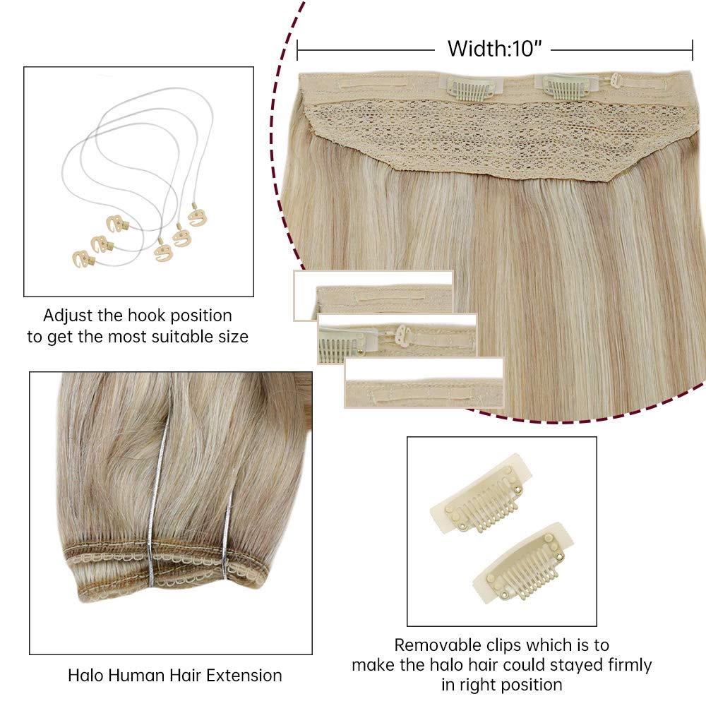 Fshine Halo Hair Extensions 100% Human Hair Invisible Wire Highlights #18/613