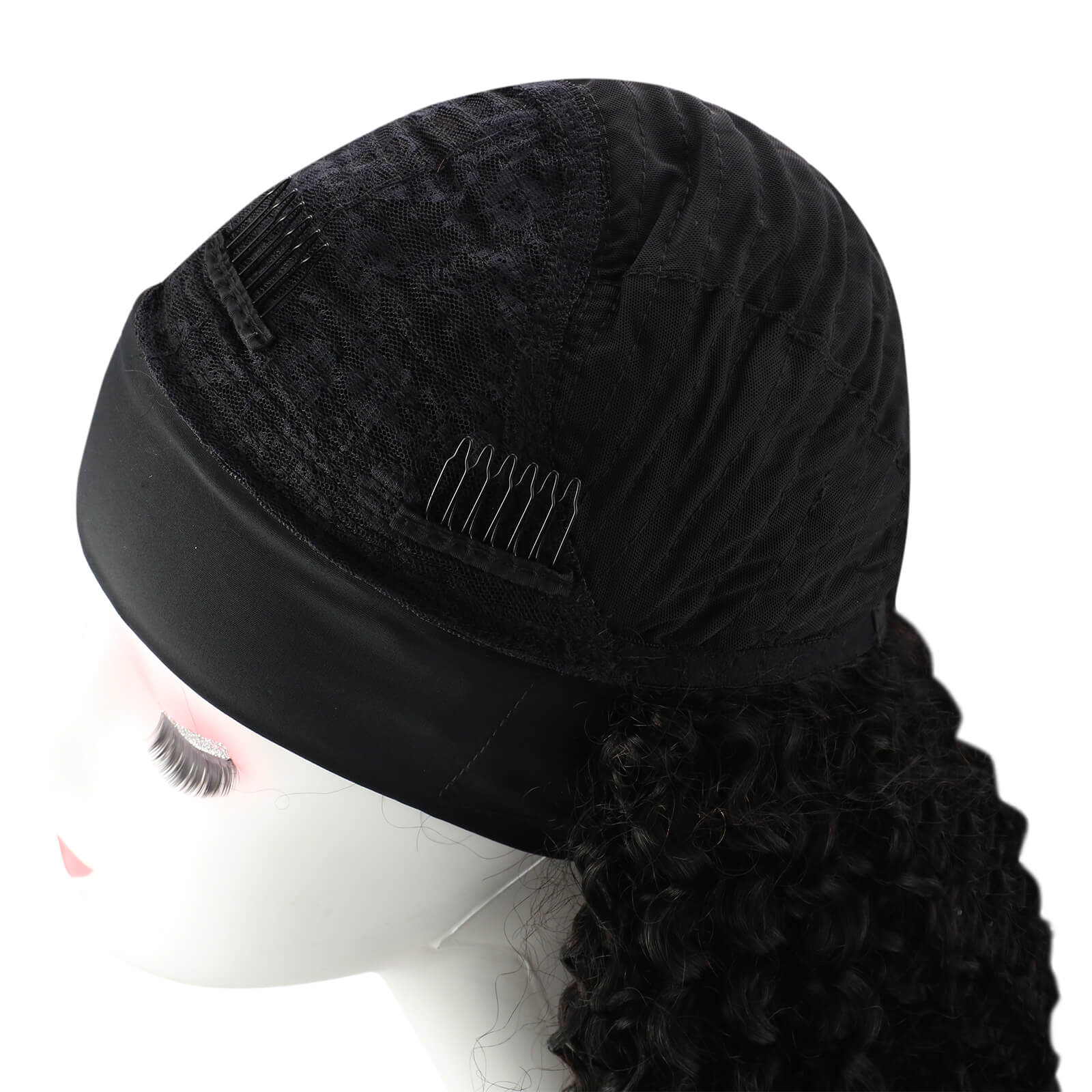 Fshine Kinky Curly Headband Wigs for Women #1B