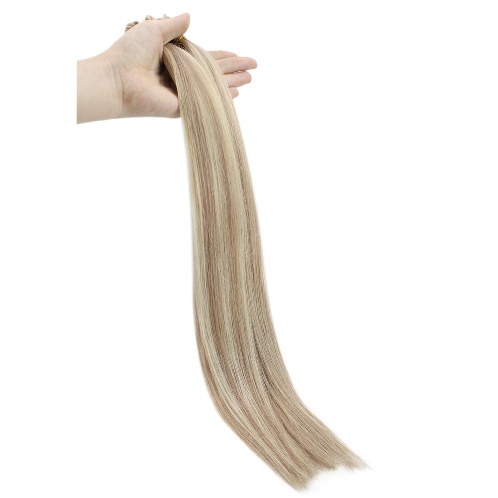 Fshine Virgin U Tip Human Hair Extensions Brazilian Keratin Fusion Nail Hair Ash Blonde With  Bleach Blonde (#P18/613)