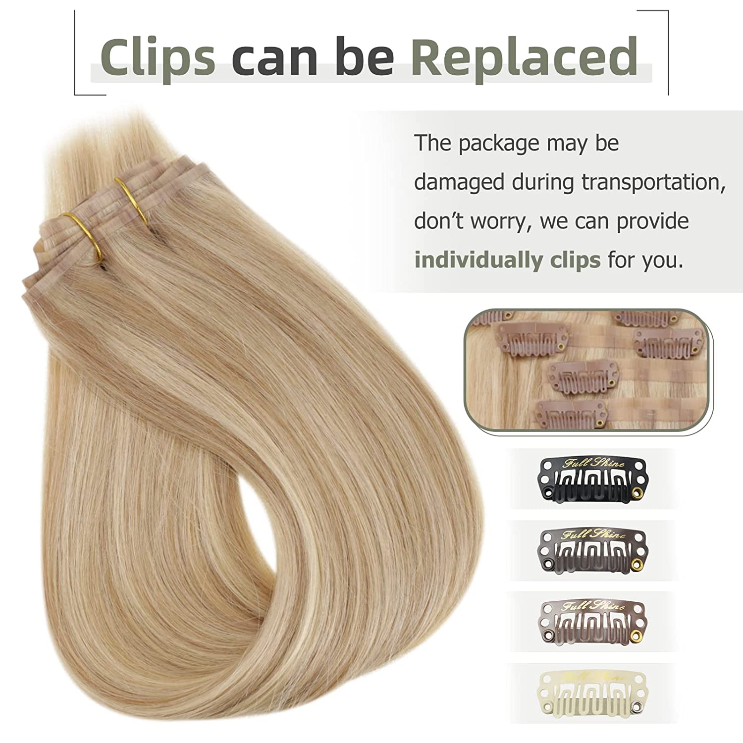 Fshine Pu Seamless Clip in Extensions 100% Human Hair Balayage #16P22