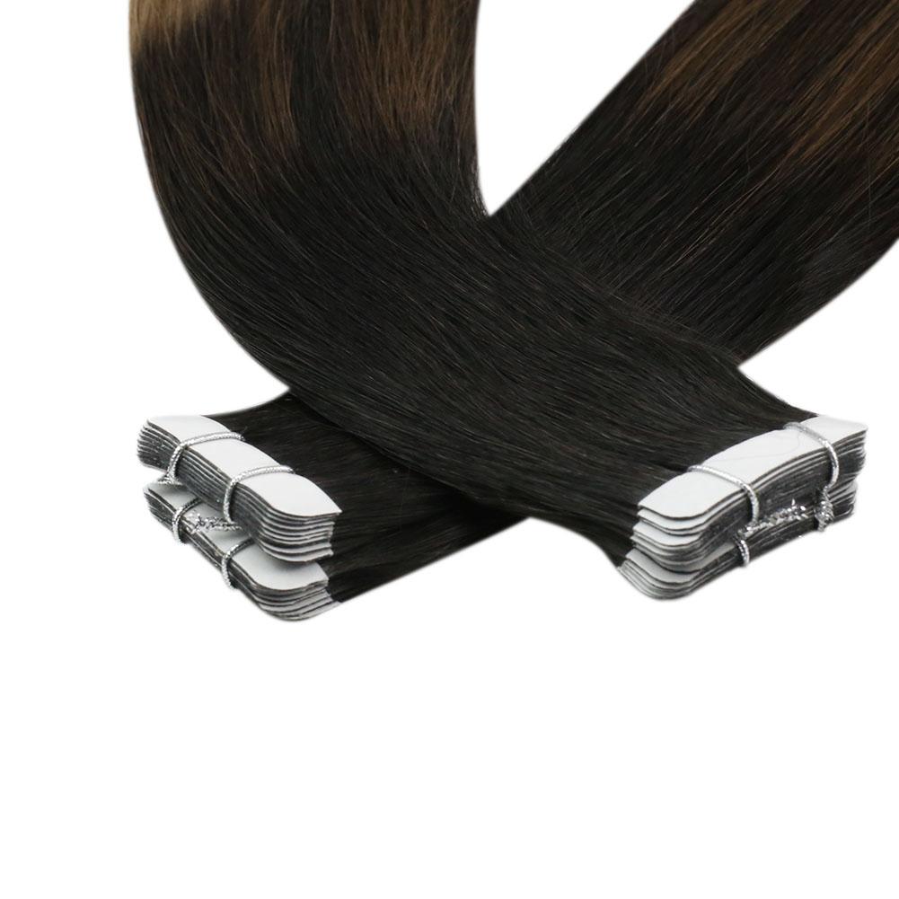 Fshine Virgin Hair Tape in Hair Extensions Balayage Color #1B/6/27