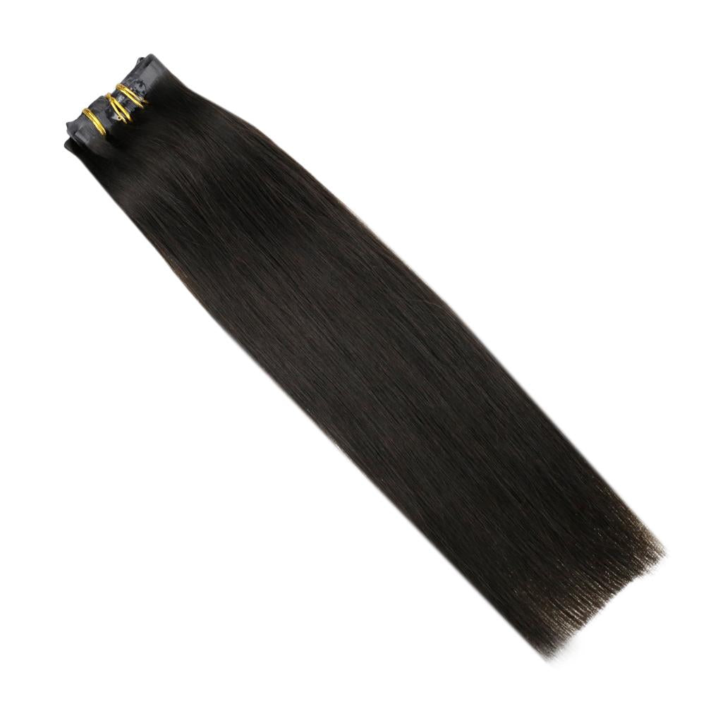 Fshine Pu Seamless Clip in Extensions 100% Human Hair Off Black #1B