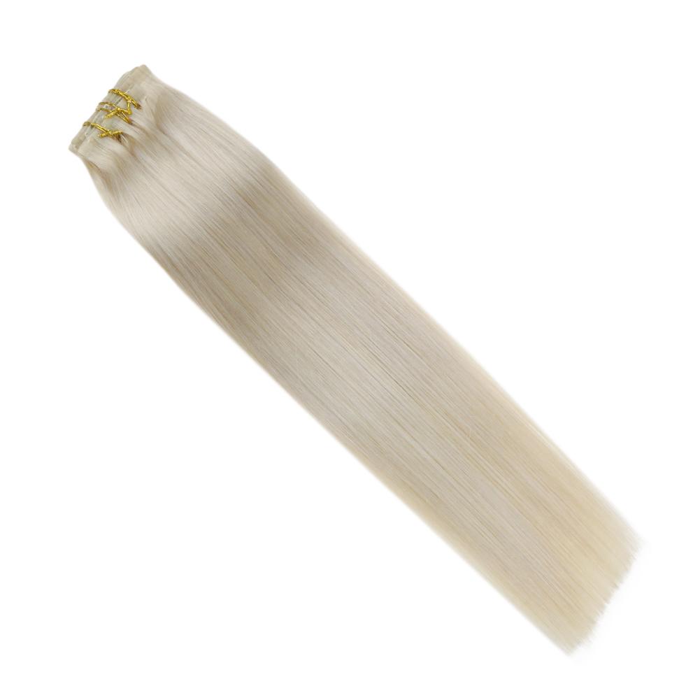 Fshine Pu Seamless Clip in Extensions 100% Human Hair Platinum Blonde #60