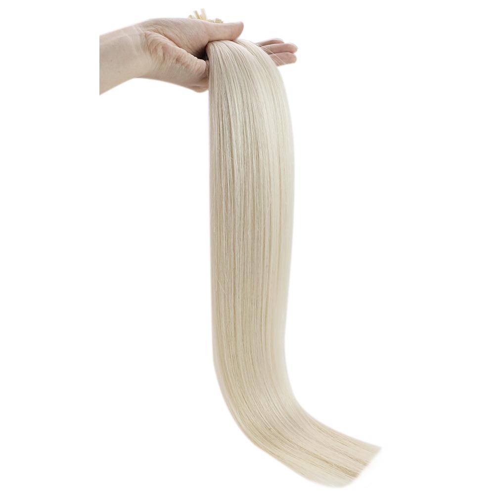 Fshine Virgin U Tip Human Hair Extensions Brazilian Keratin Fusion Nail Hair Platinum Blonde (#60)