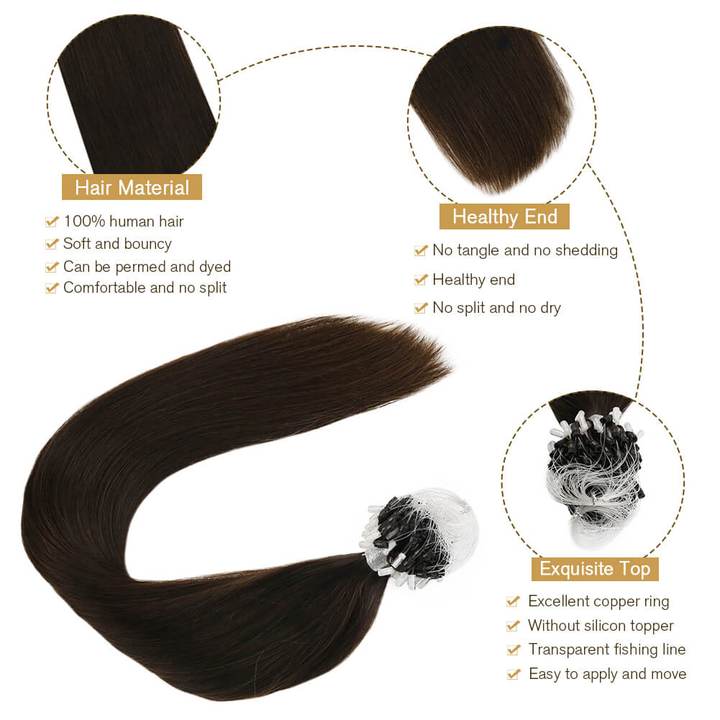 Micro Loop Hair Extensions for Thin Hair Pure Dark Brown Color #2