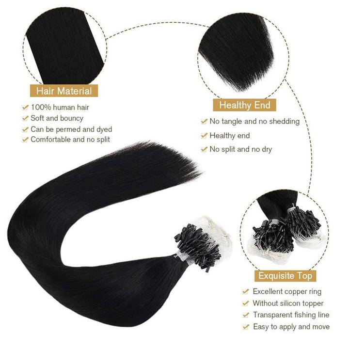 Micro Loop Hair Extensions for Sale Jet Black Color Remy Human Hair #1