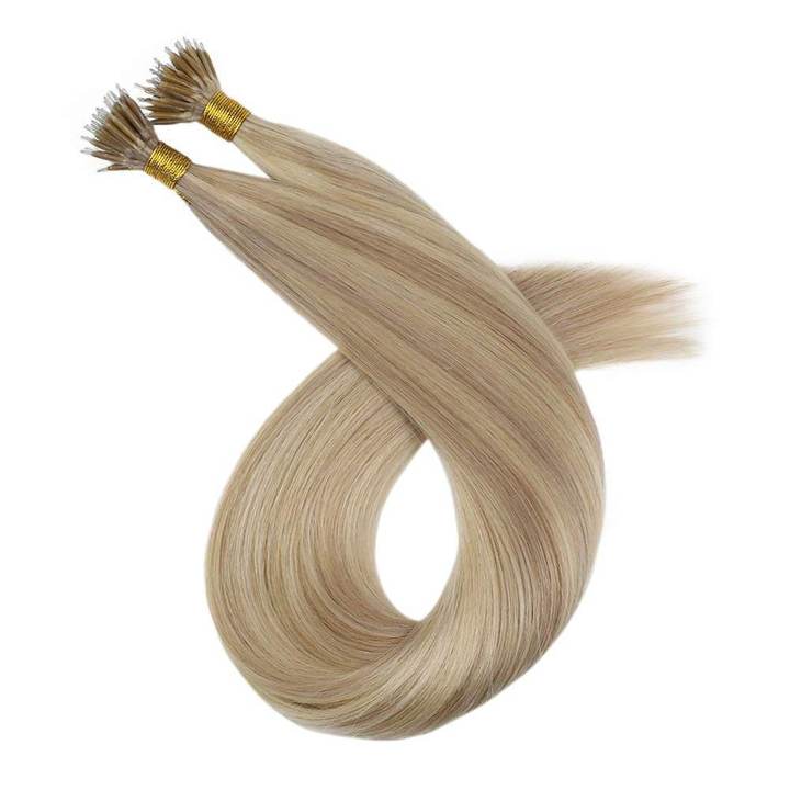 Nano Ring Human Hair Extensions Ash Blonde Highlight Bleach Blonde #18P/613