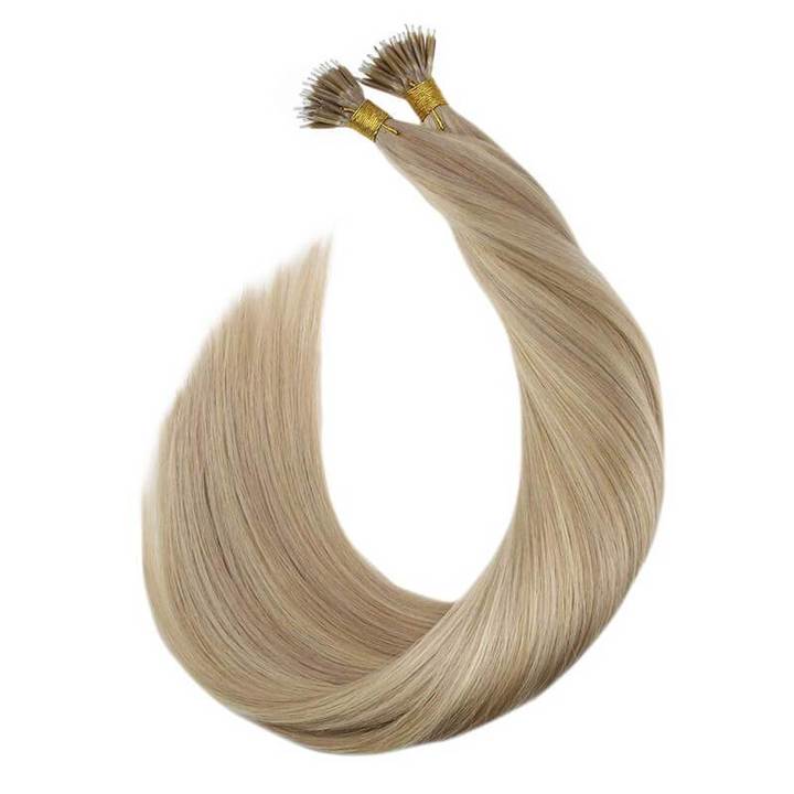 Nano Ring Human Hair Extensions Ash Blonde Highlight Bleach Blonde #18P/613