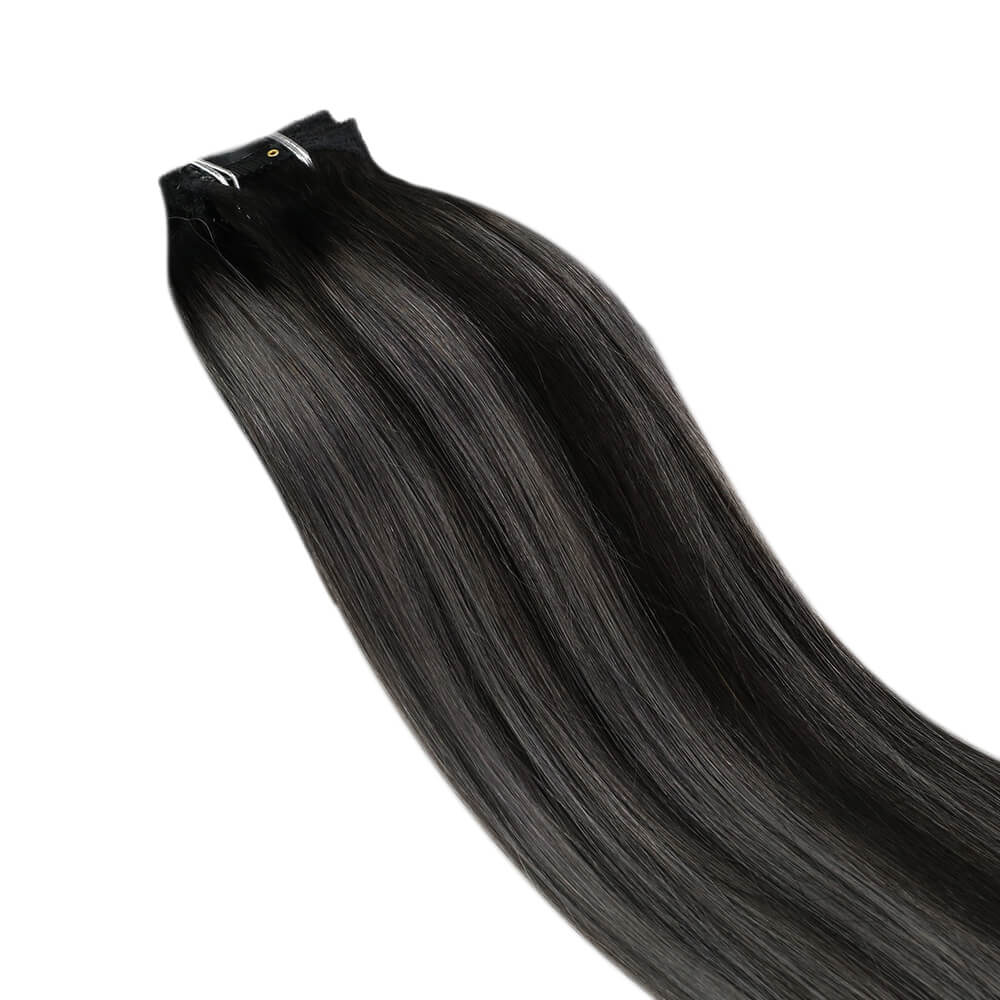 Fshine Clip in Extensions 100% Human Hair Balayage Highlights #1B/silver/1B