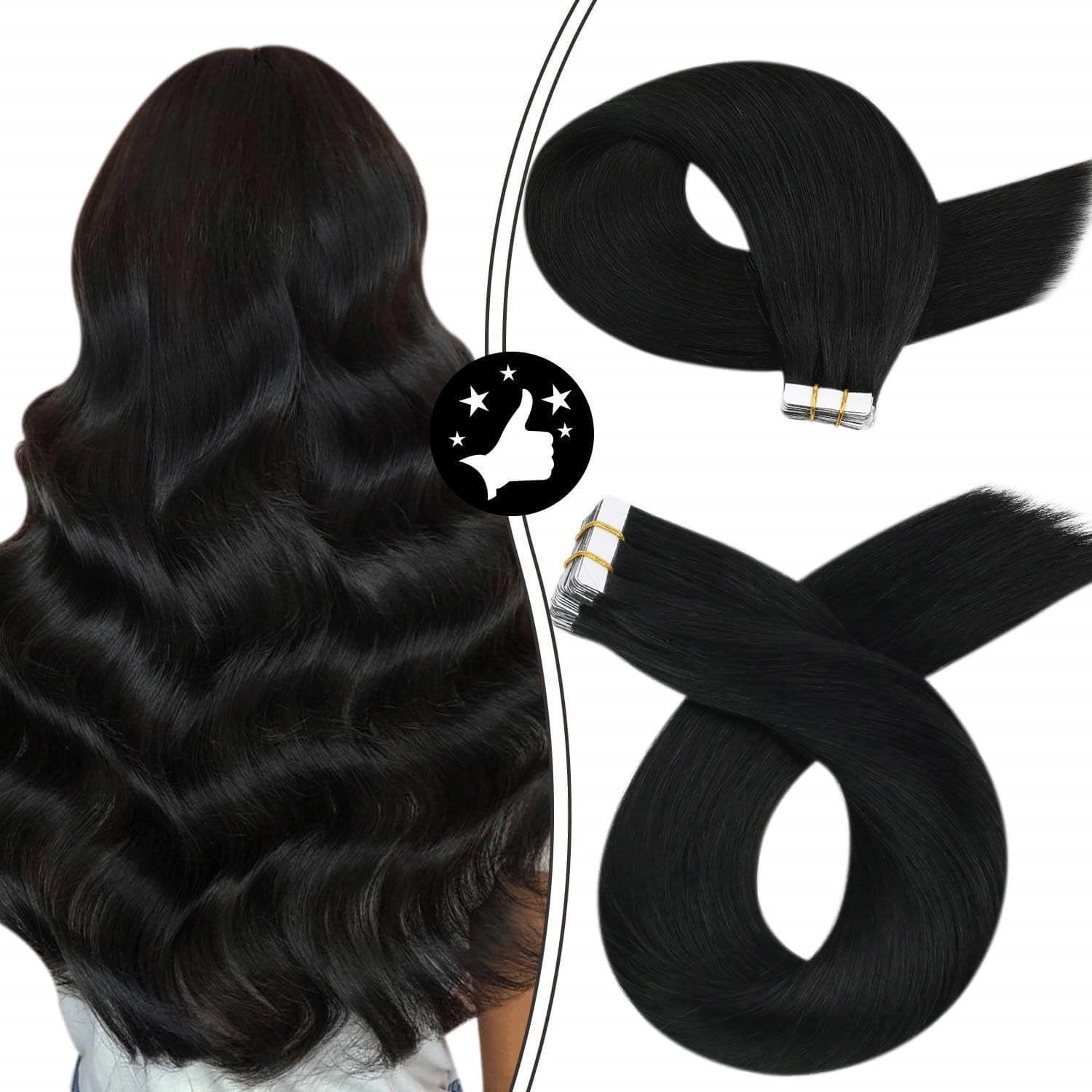 Clearance! Fshine Virgin Hair Tape in Extensions Human Hair Jet Black #1