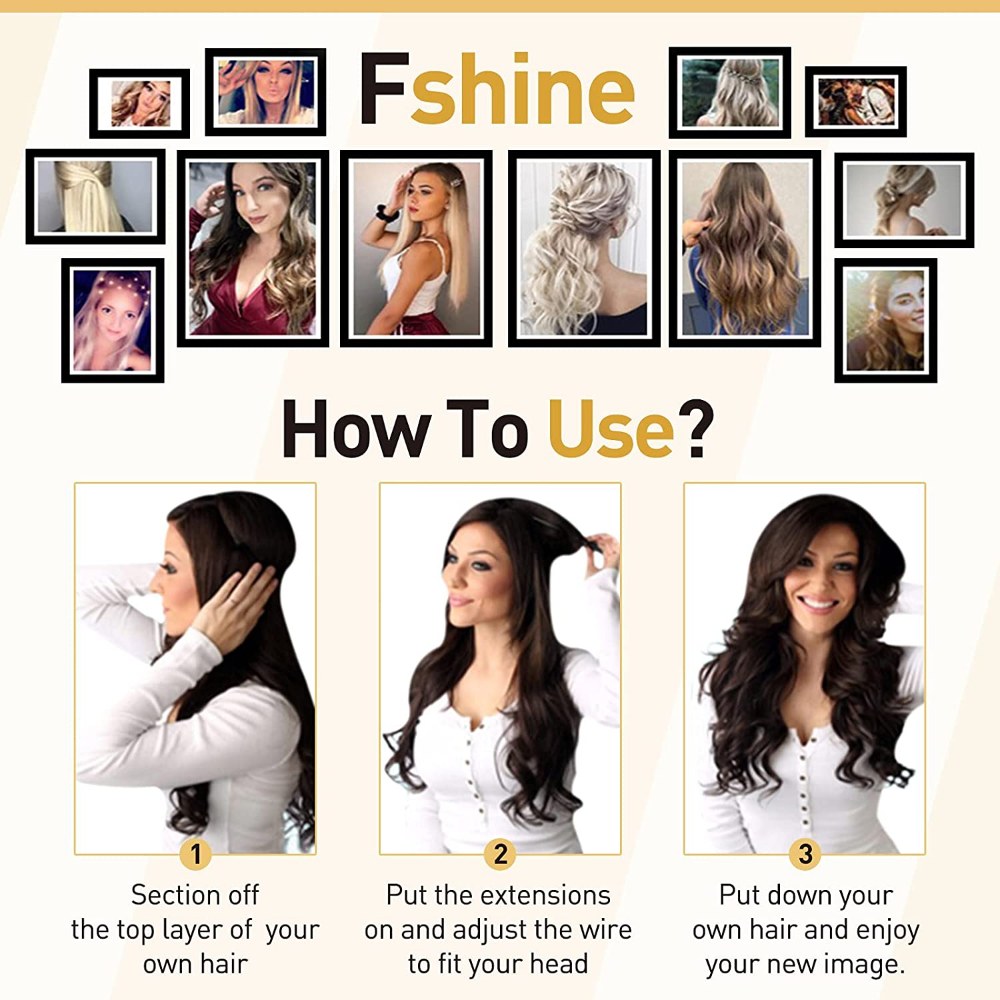 Fshine Halo Hair Extensions 100% Human Hair Invisible Wire Balayage #8/60/18