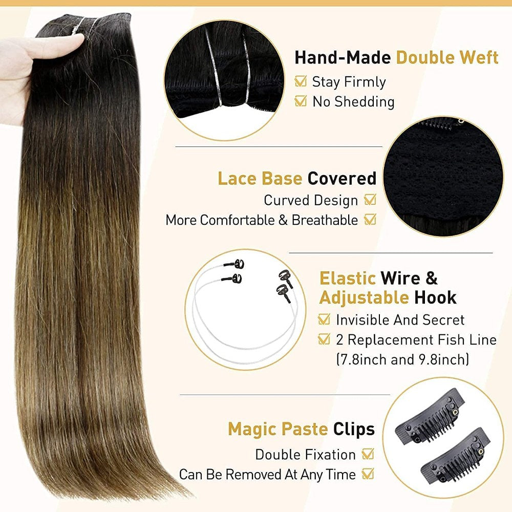 Fshine Halo Hair Extensions 100% Human Hair Invisible Wire Balayage #1b/6/27