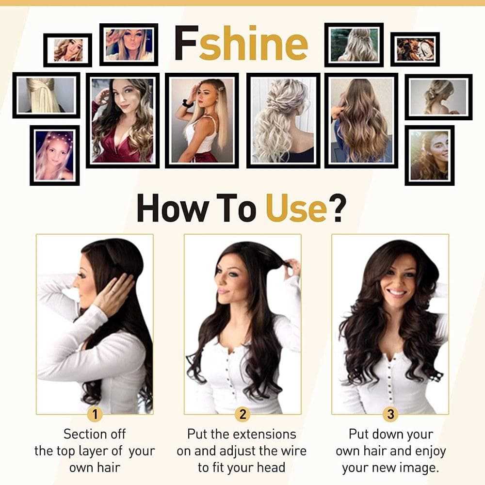 Fshine Halo Hair Extensions 100% Human Hair Balayage Highlights #4/24/4