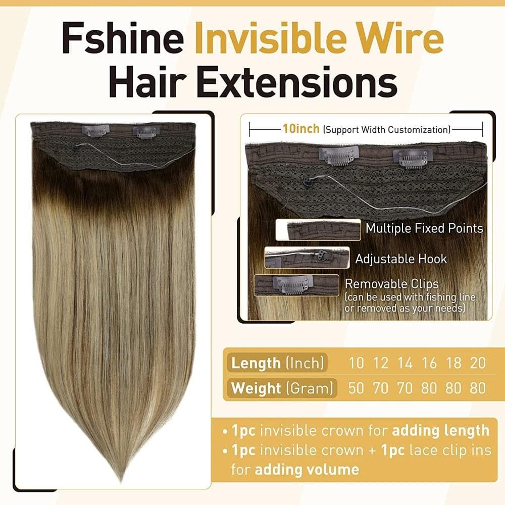 Fshine Halo Hair Extensions 100% Human Hair Balayage Highlights #4/24/4