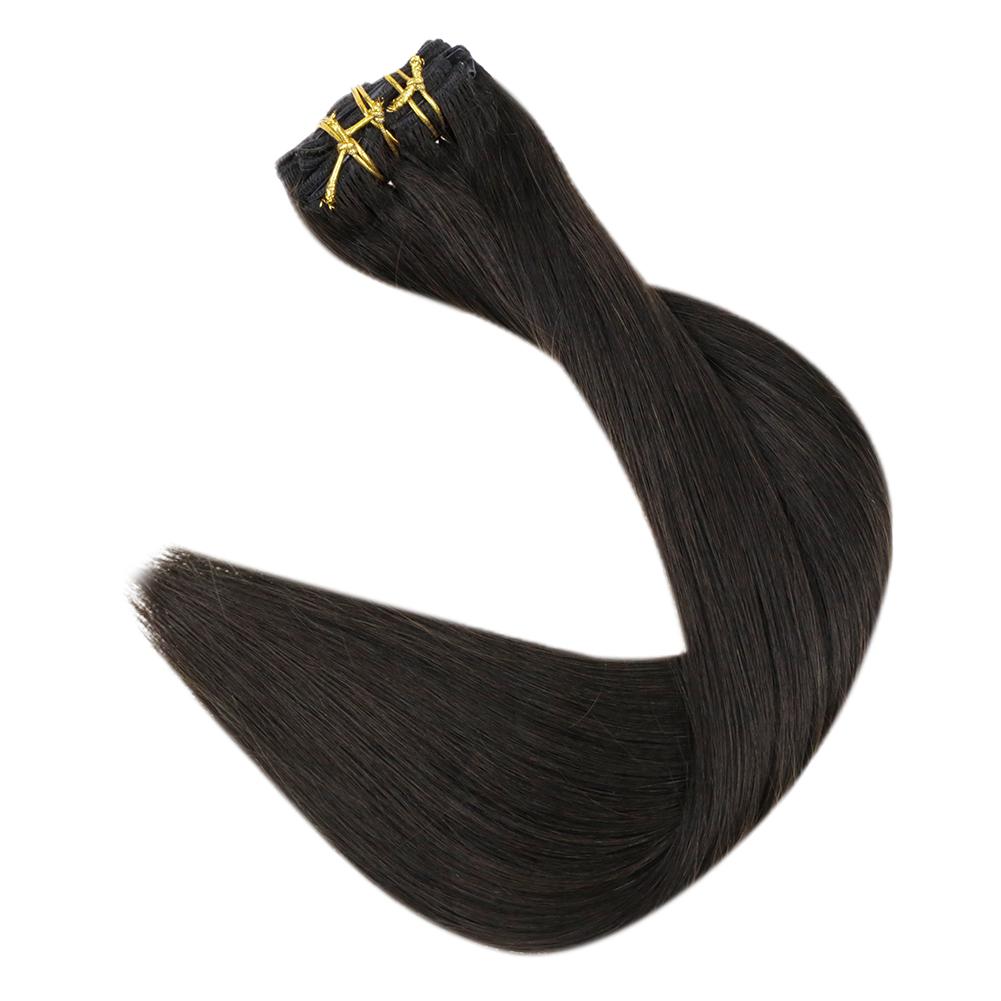 Fshine Clip in Extensions 100% Remy Human Hair 7 Pieces Off Black #1B