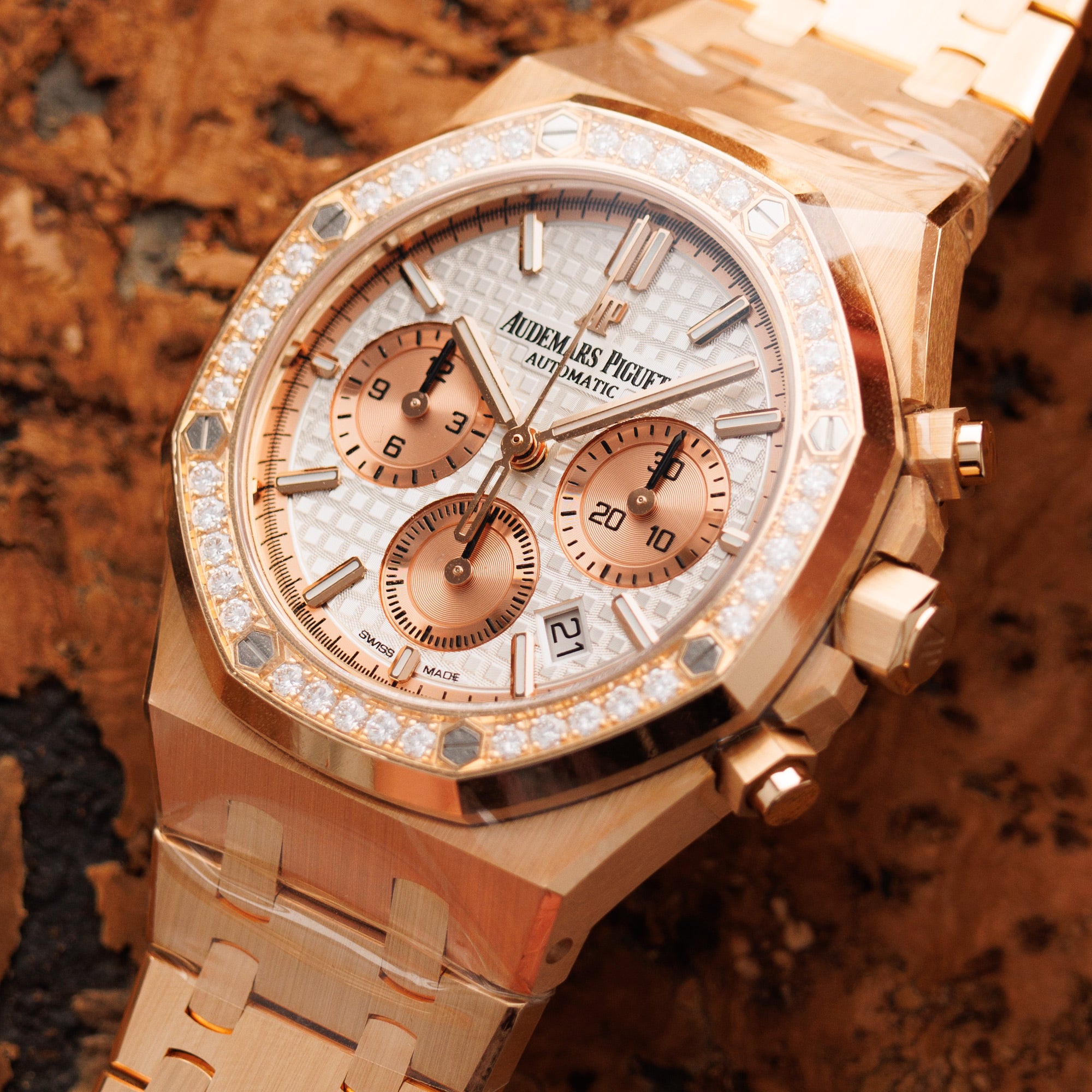 Audemars Piguet Rose Gold Royal Oak Chrono Diamond Watch Ref. 26315