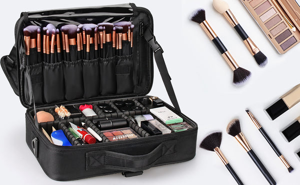 Relavel Makeup Bag Travel Makeup Train Case 13.8 inches Large Cosmetic Case  Professional Portable Makeup Brush Holder Organizer