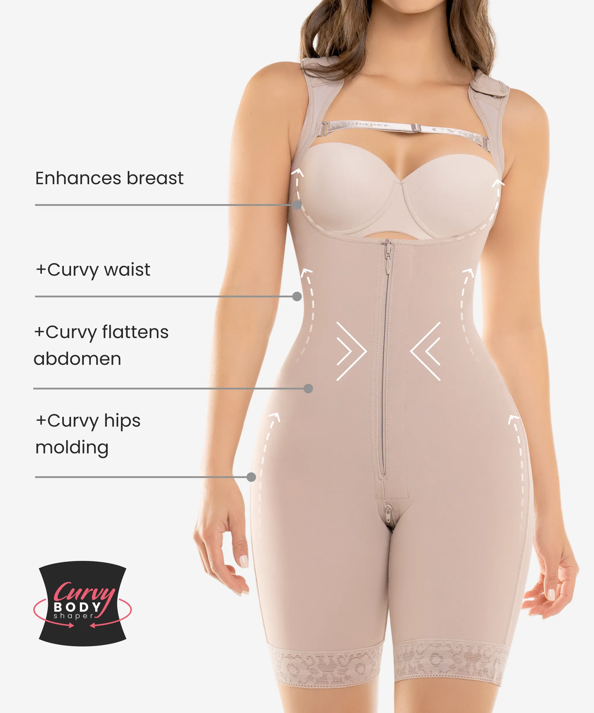 High compression bodysuit with zip crotch - Style 462