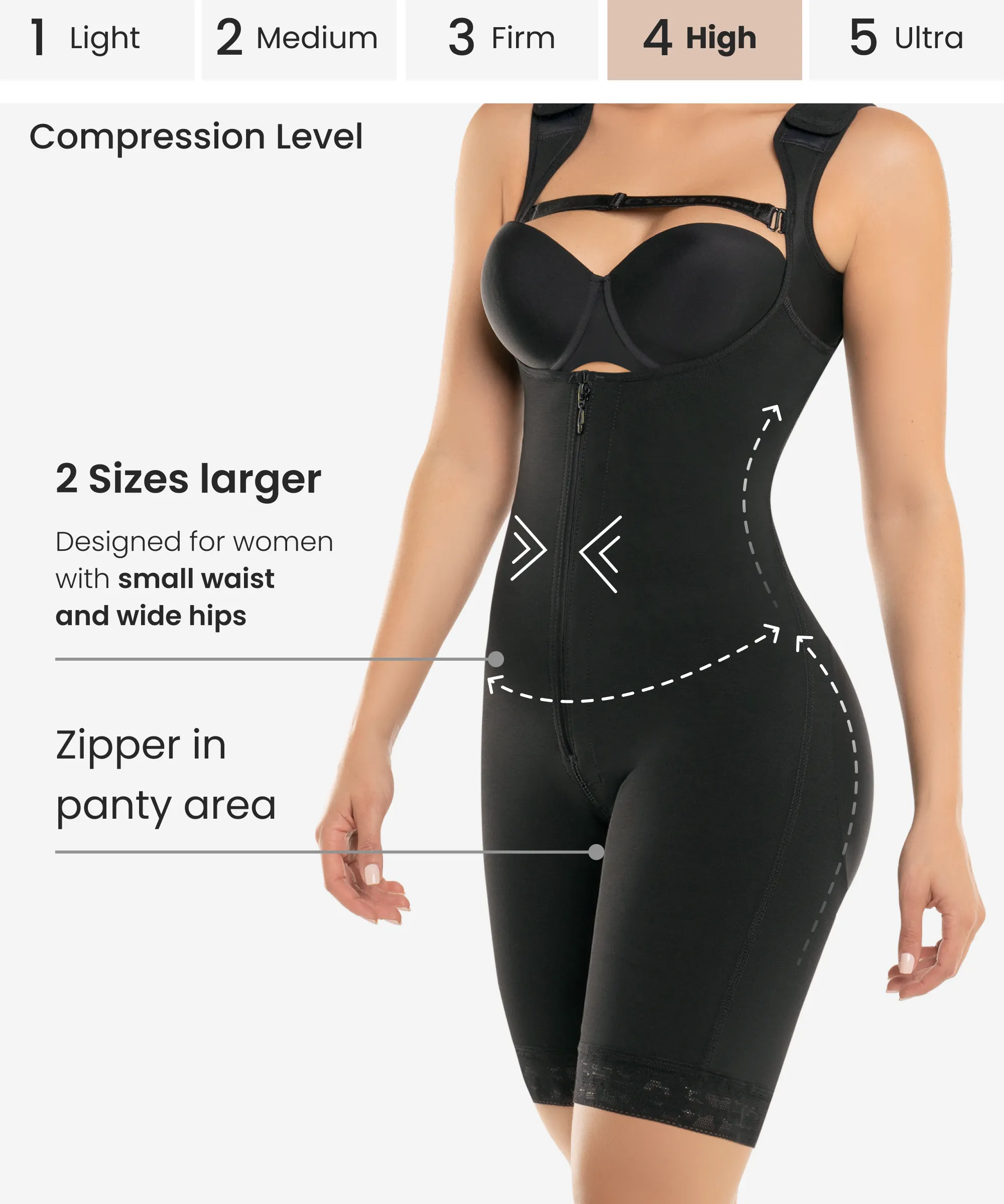 High compression bodysuit with zip crotch - Style 462