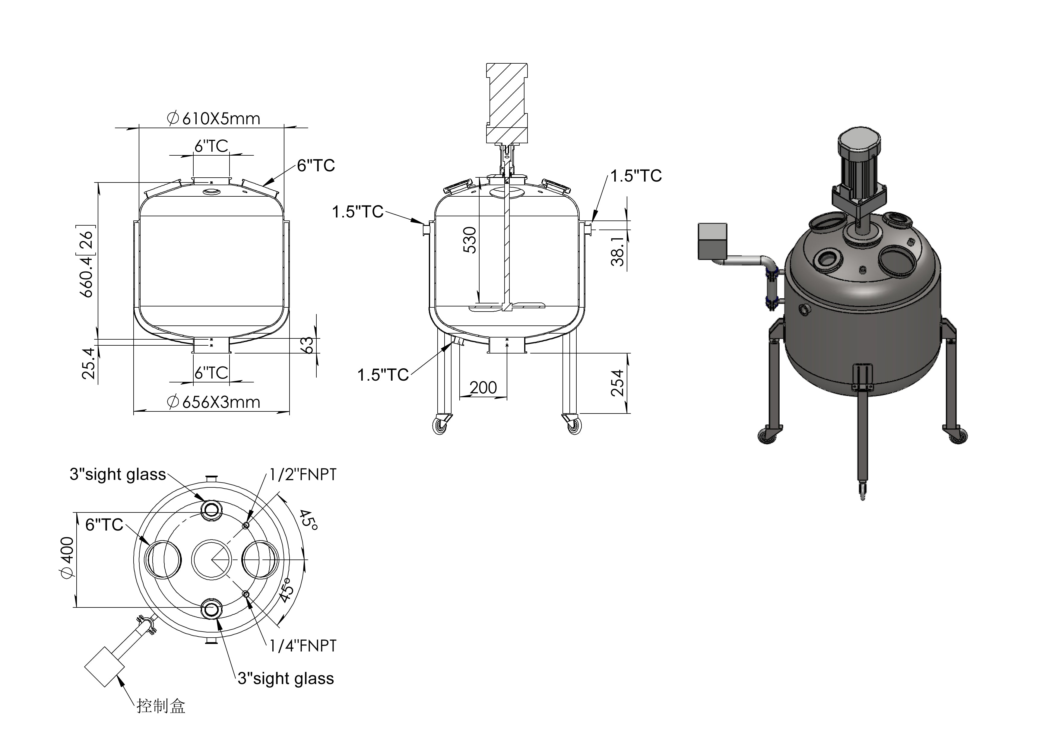 Jacketed Stainless Steel Reactor, 150L