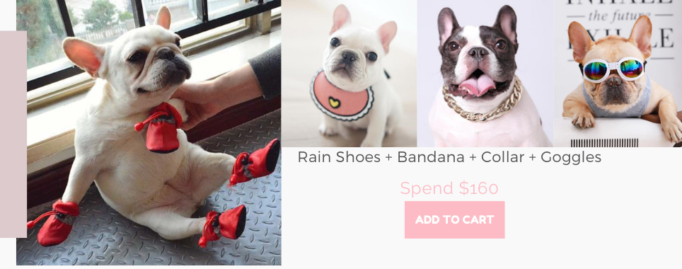 Frenchiely french bulldog rain shoes + dog collars + dog goggles+ dog bandana for free with any $160.00 purchase