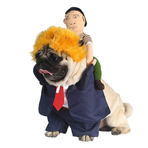 Dog Funny Halloween Suit Costume With Wig Donald Trump Costume