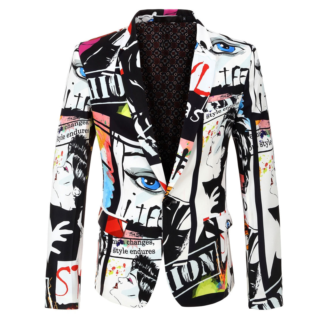 Mens Fashion Print Blazer Hip Hot Casual Slim Fit Suit Jacket