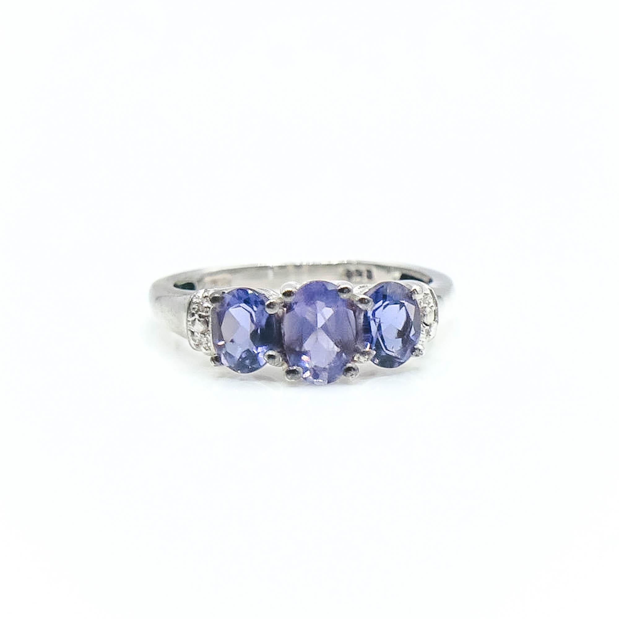 Sterling Silver Blue Iolite Three-Stone Ring Size 5