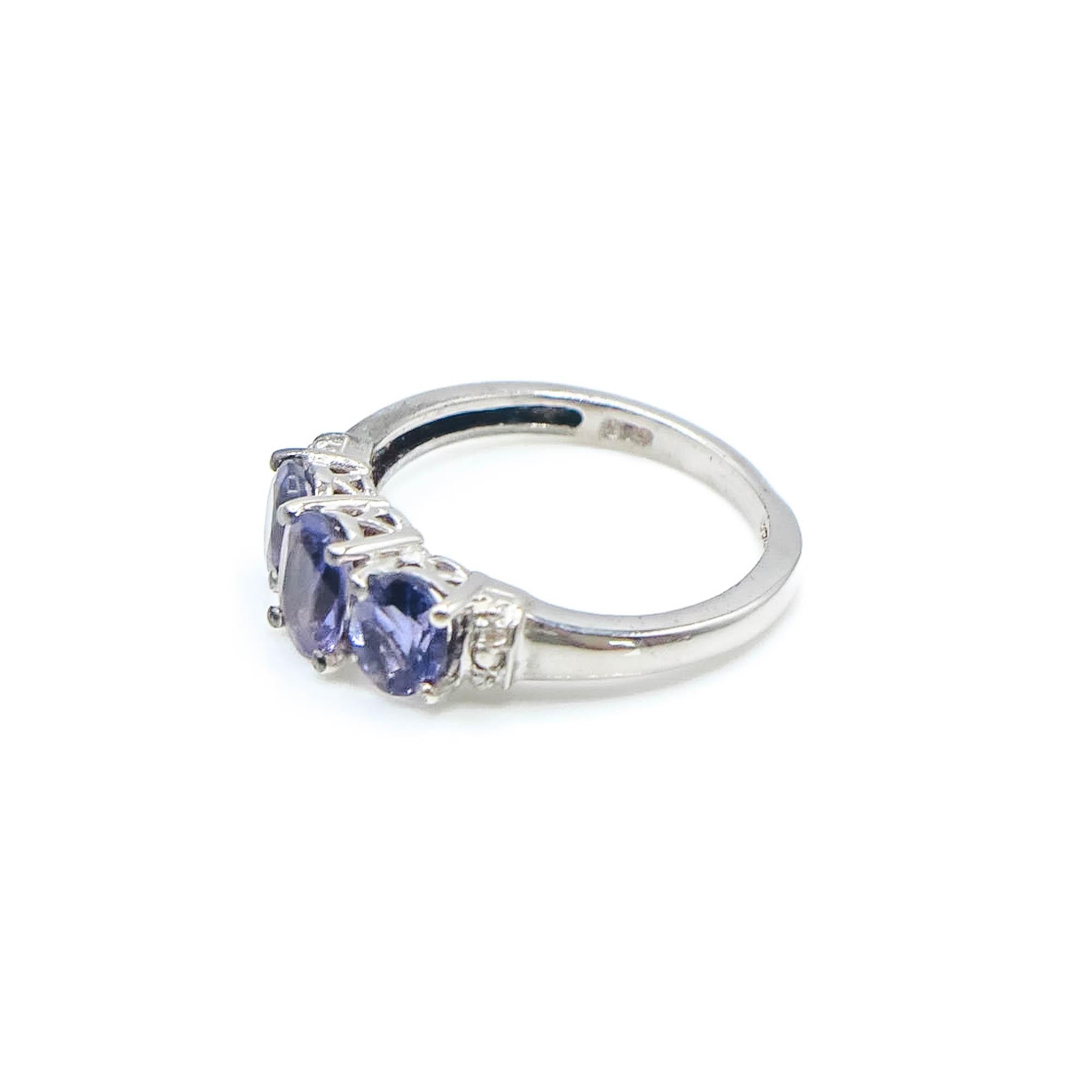 Sterling Silver Blue Iolite Three-Stone Ring Size 5