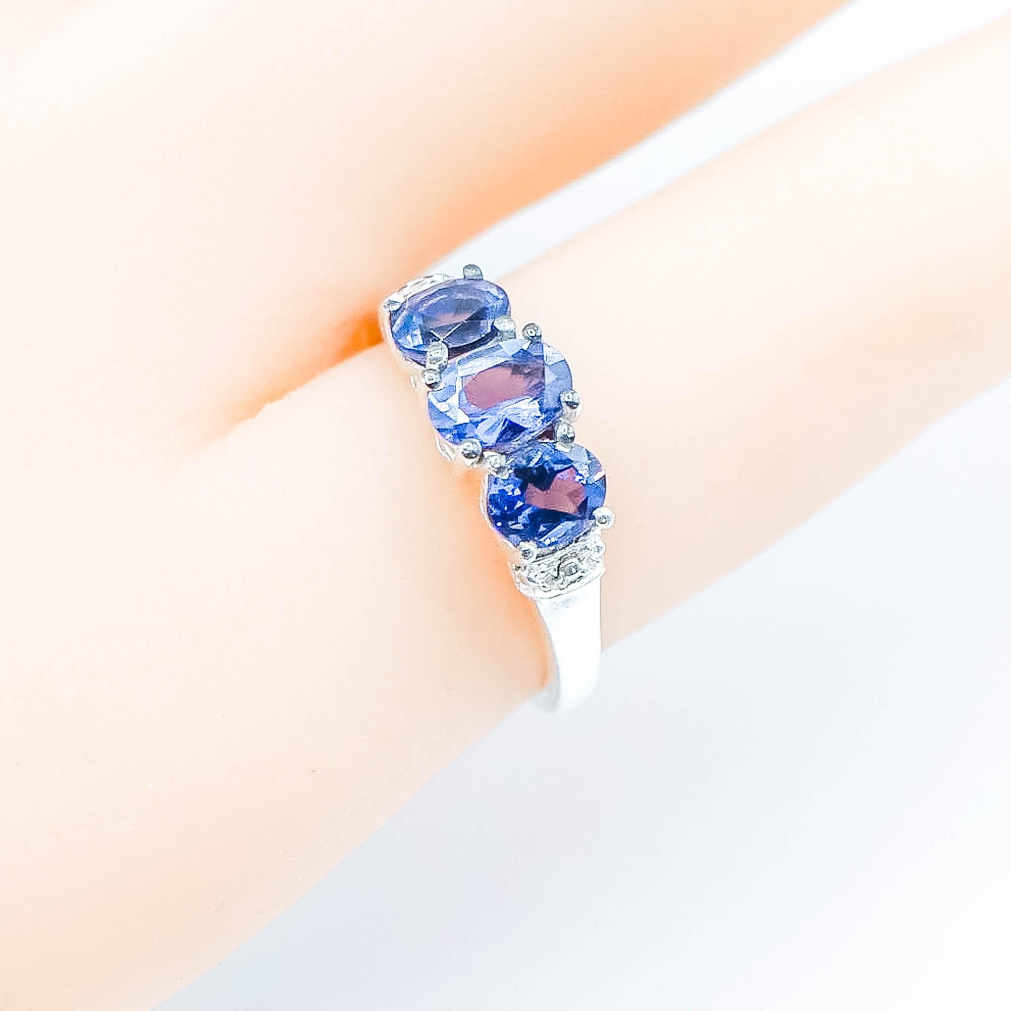 Sterling Silver Blue Iolite Three-Stone Ring Size 5