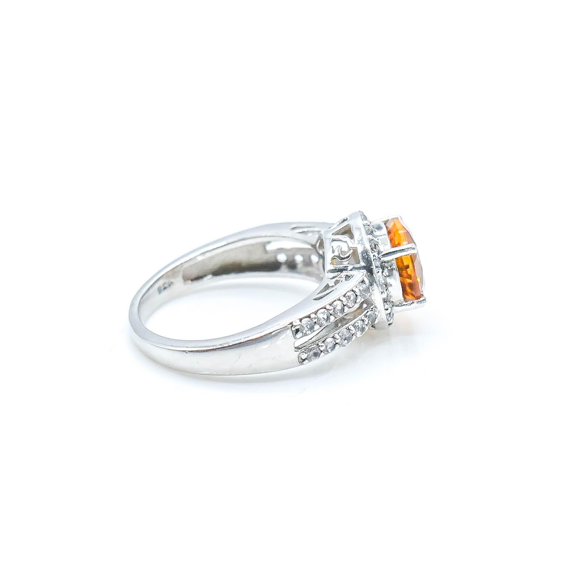 Sterling Silver Citrine Spinel Halo Ring Size 7