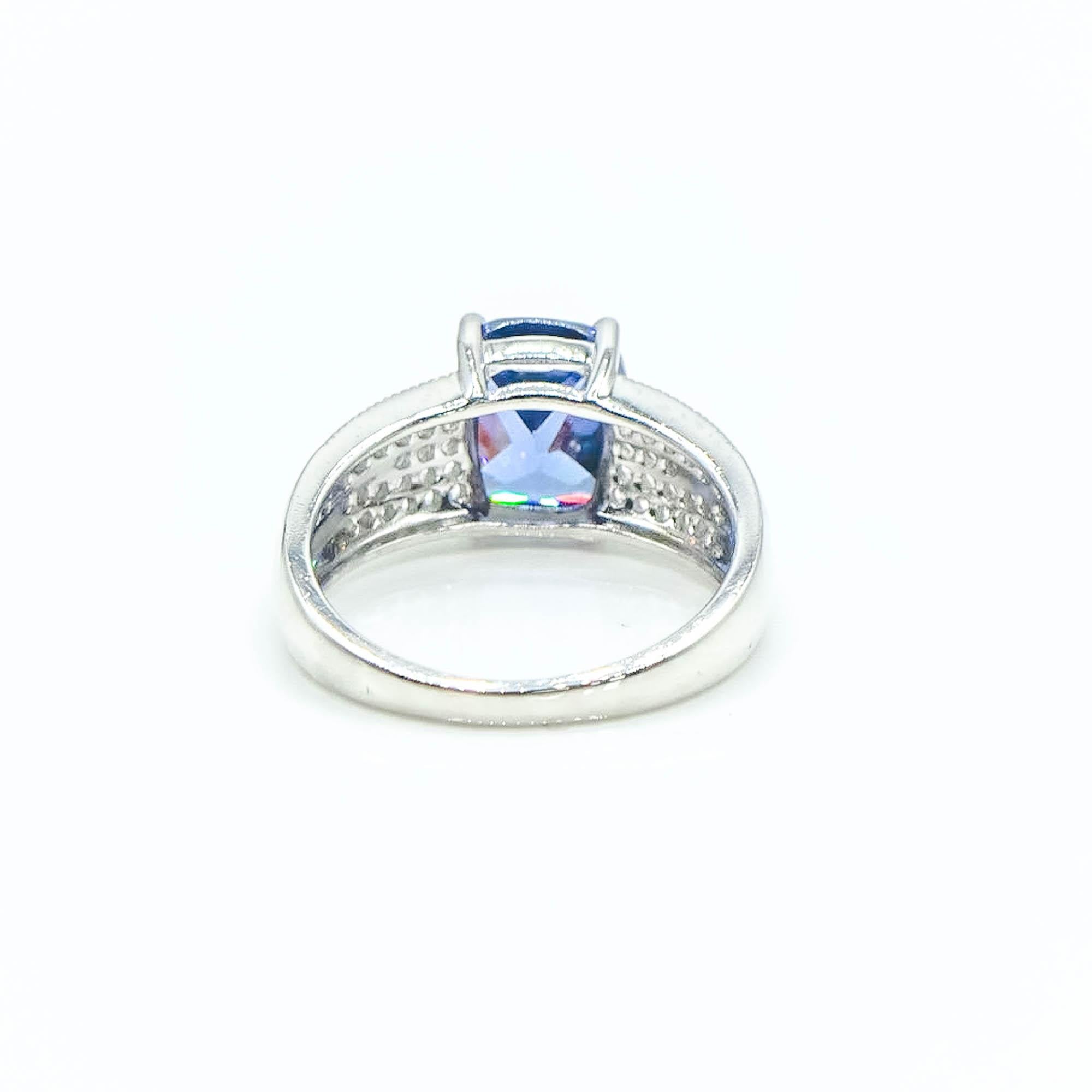 Sterling Silver Blue Iolite And Pave Zirconia Solitaire Ring Size 8