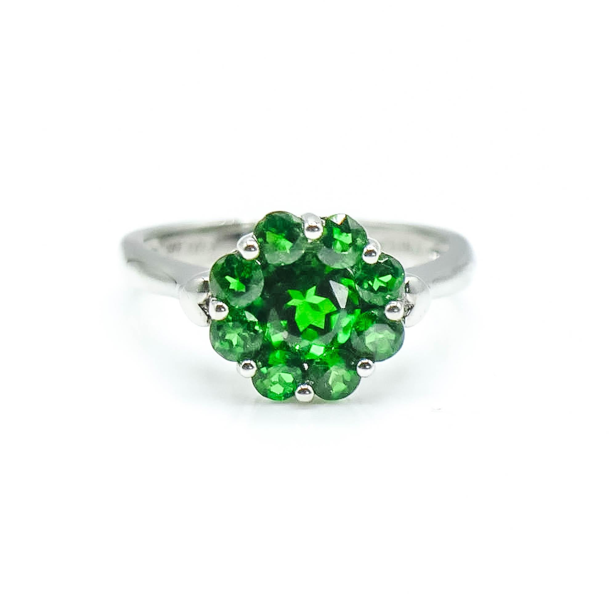 Sterling Silver Chrome Diopside Flower Ring Size 7.75