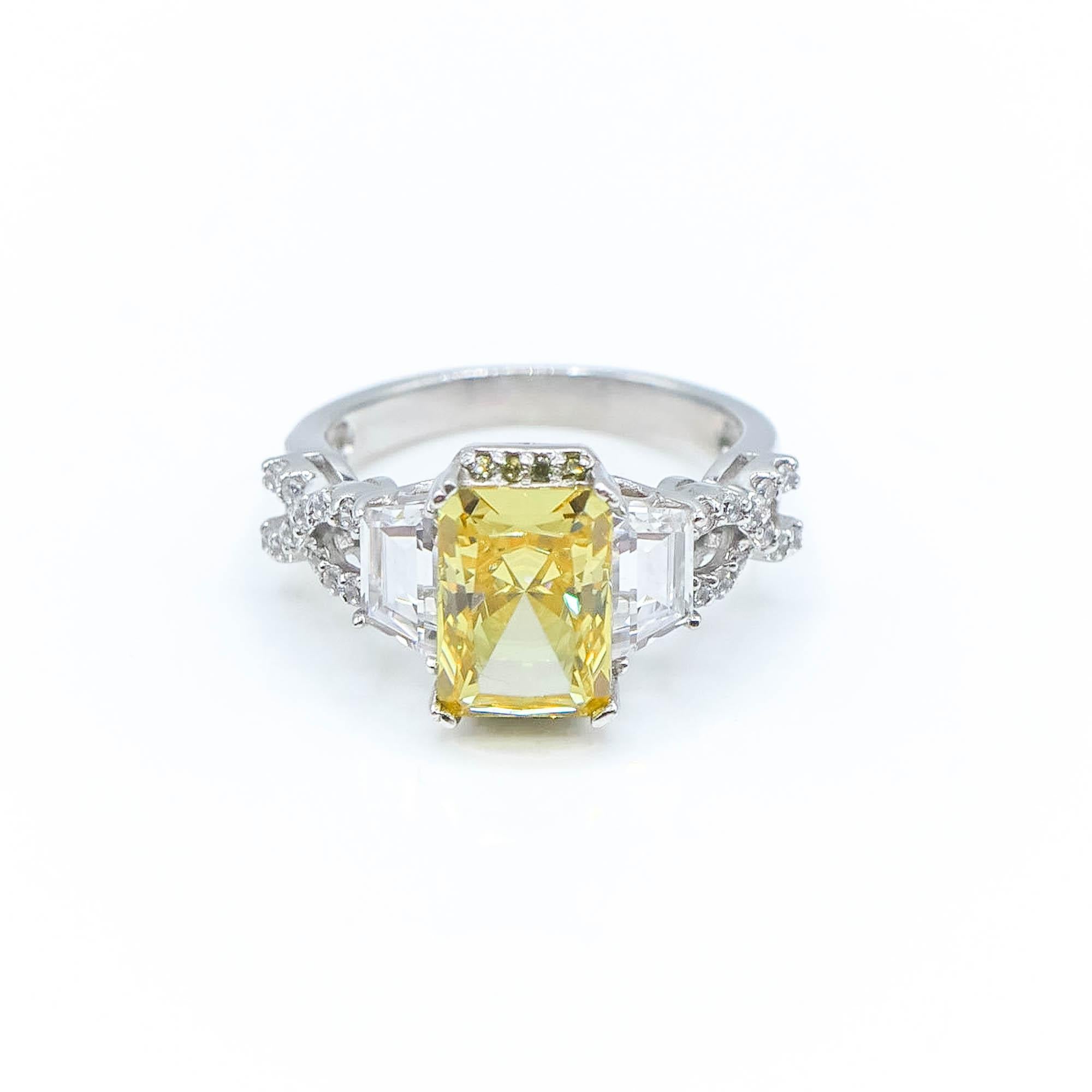 Sterling Silver Yellow Cubic Zirconia Engagement Ring Size 7