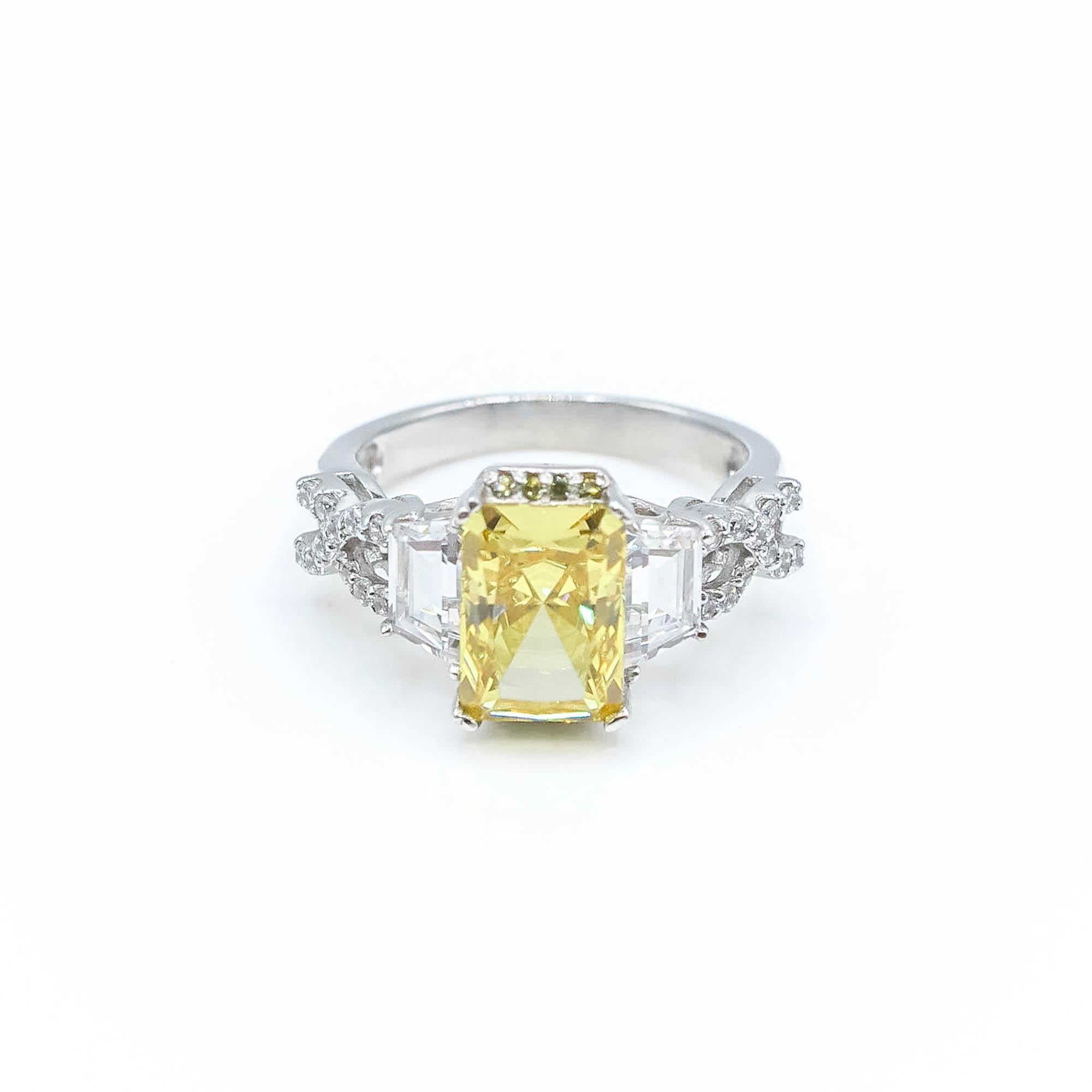 Sterling Silver Yellow Cubic Zirconia Engagement Ring Size 7