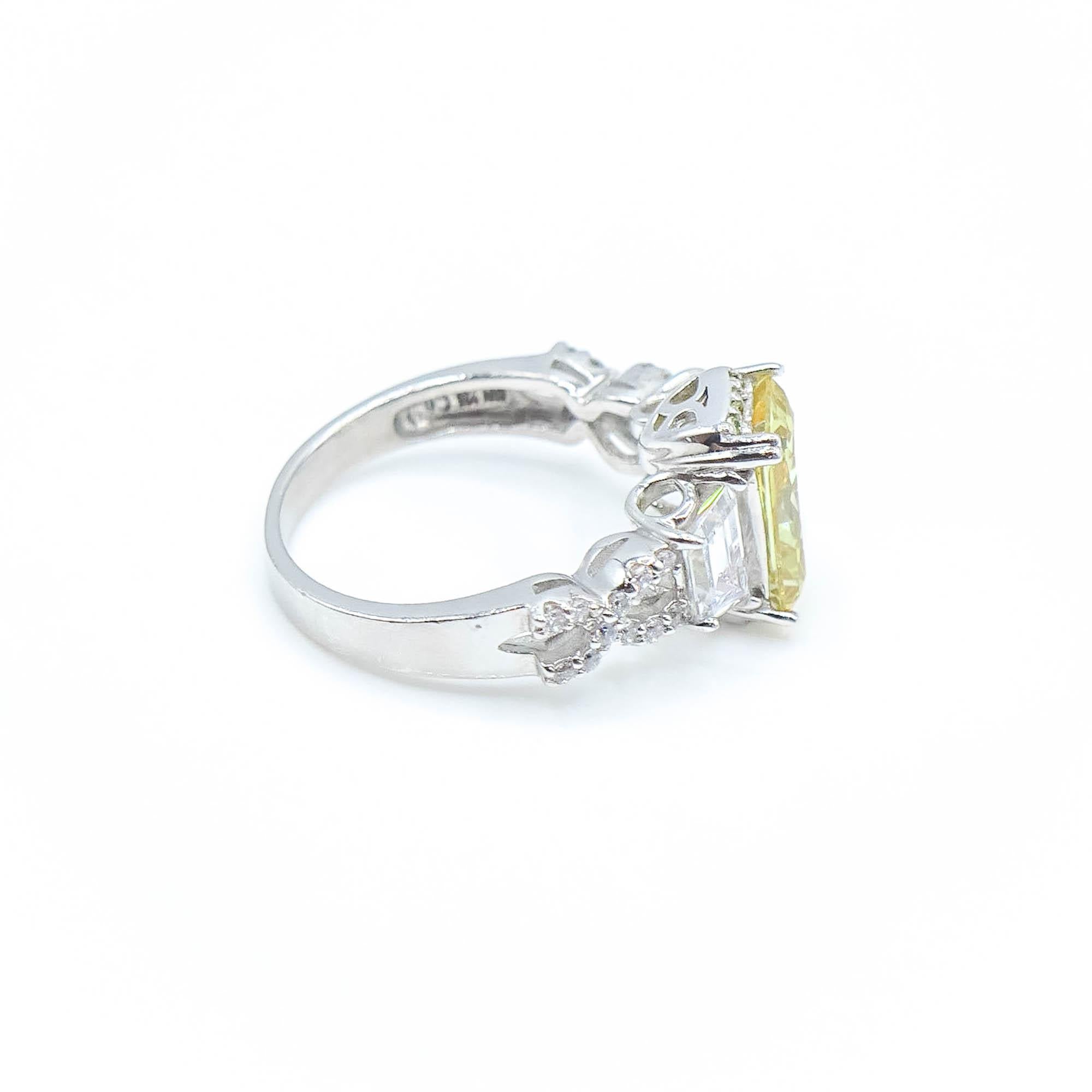 Sterling Silver Yellow Cubic Zirconia Engagement Ring Size 7