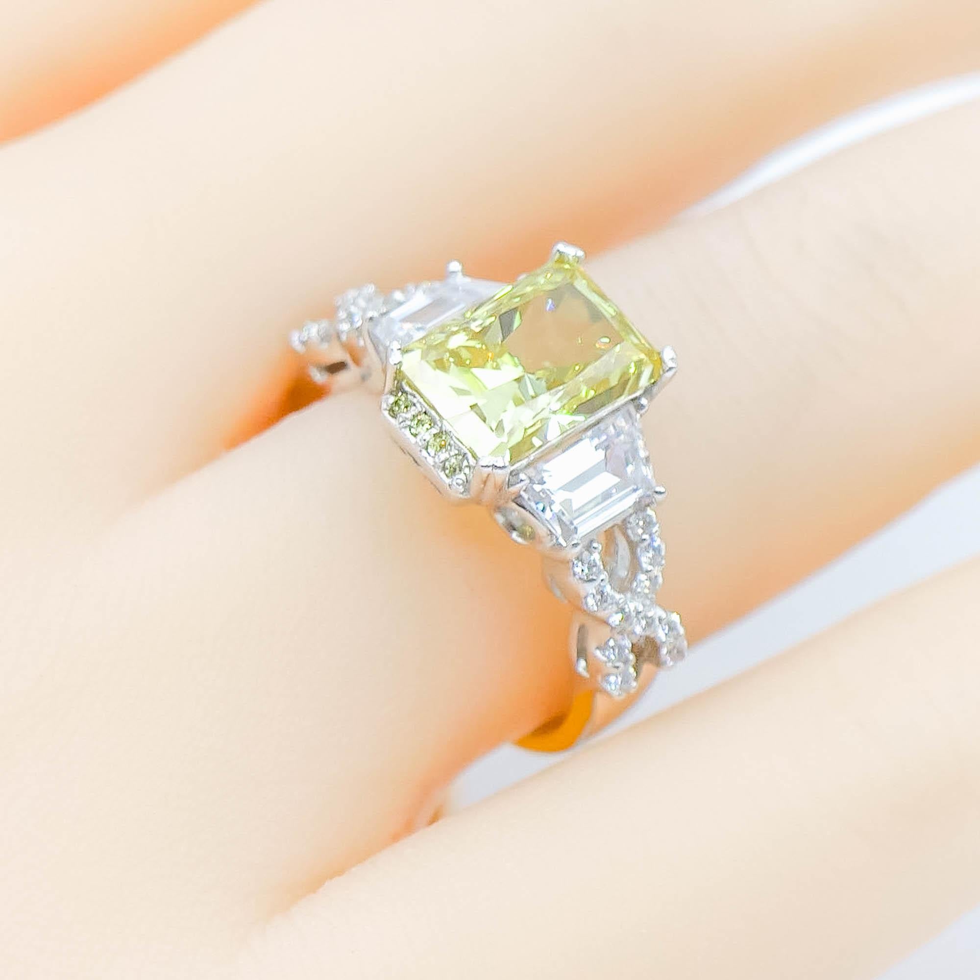 Sterling Silver Yellow Cubic Zirconia Engagement Ring Size 7