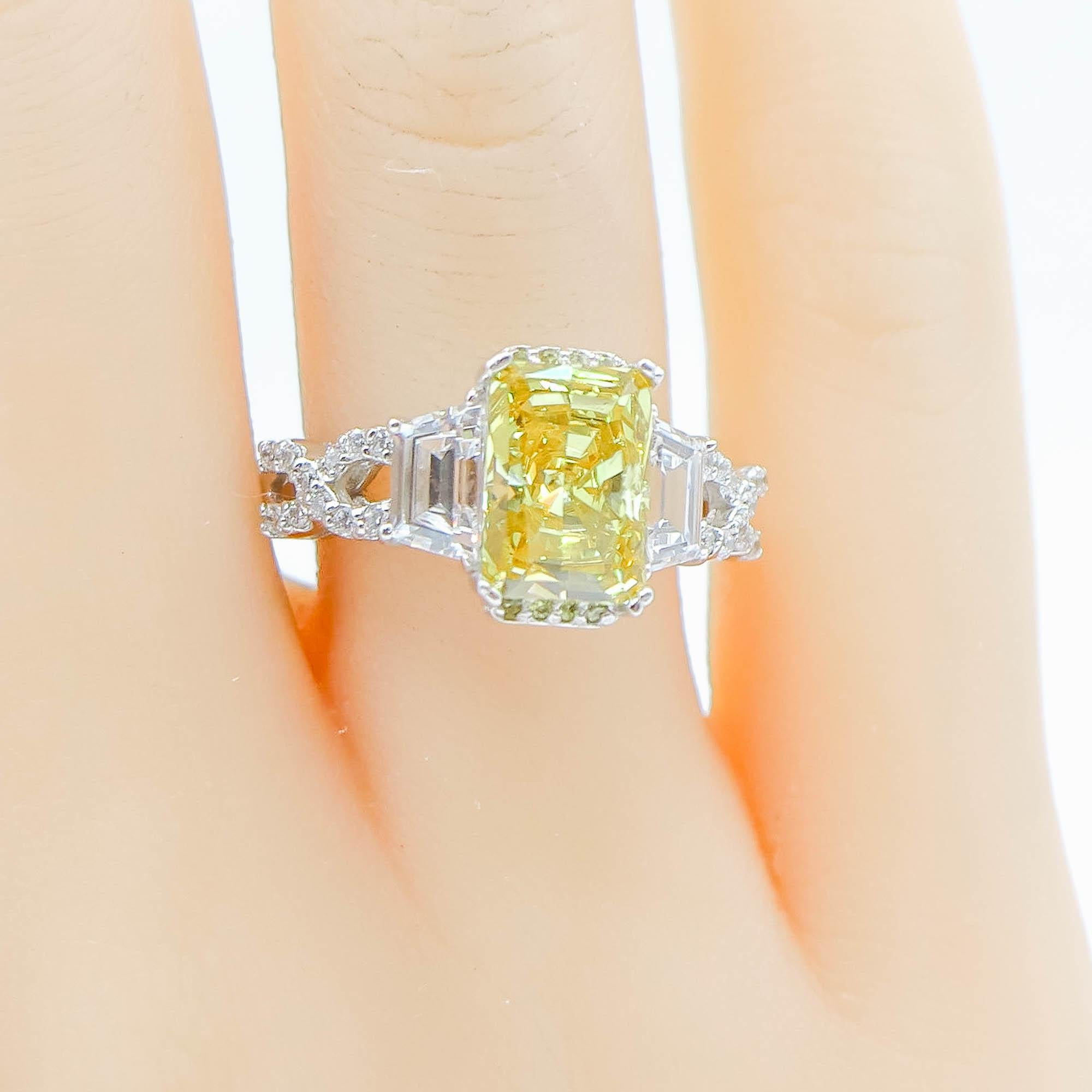 Sterling Silver Yellow Cubic Zirconia Engagement Ring Size 7