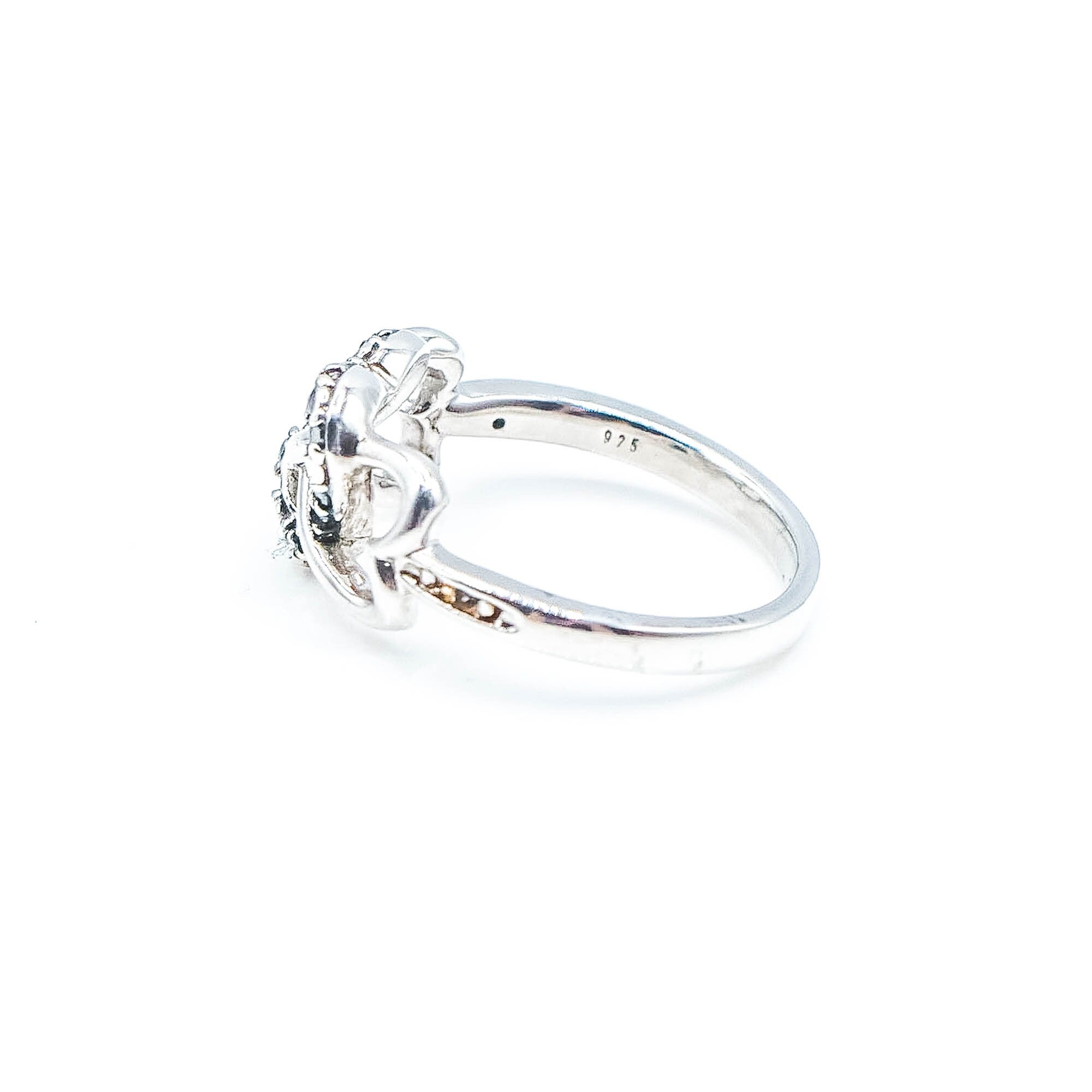 Vintage JWBR Diamond Hearts Sterling Silver Ring Size 6.75