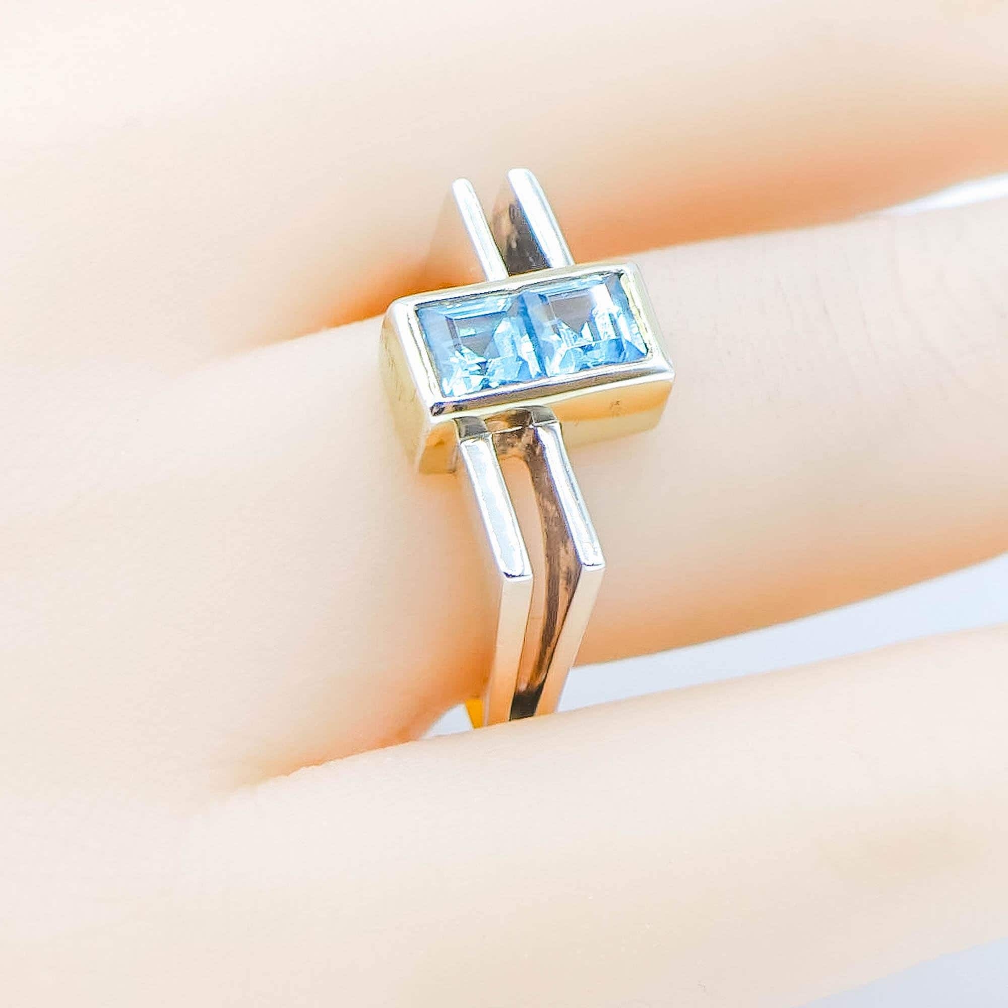 Sterling Silver Swiss Blue Topaz Ring With 18k Gold Accent in Size 6