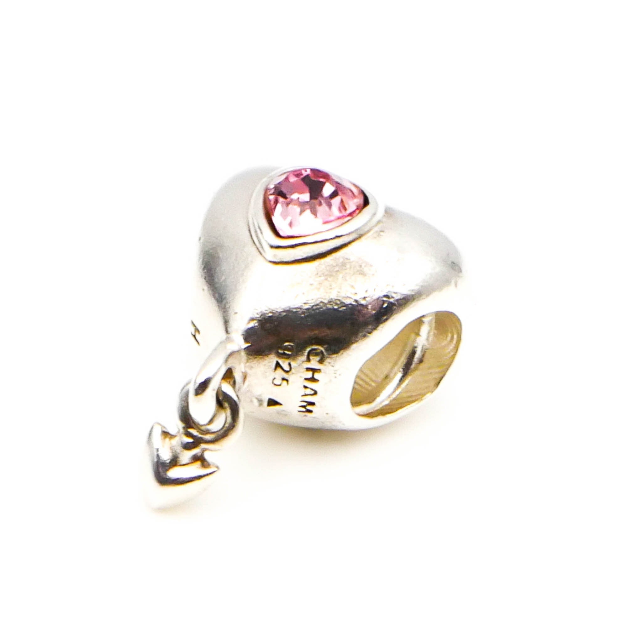 CHAMILIA Smitten Heart Sterling Silver Charm With Pink Swarovski Crystals