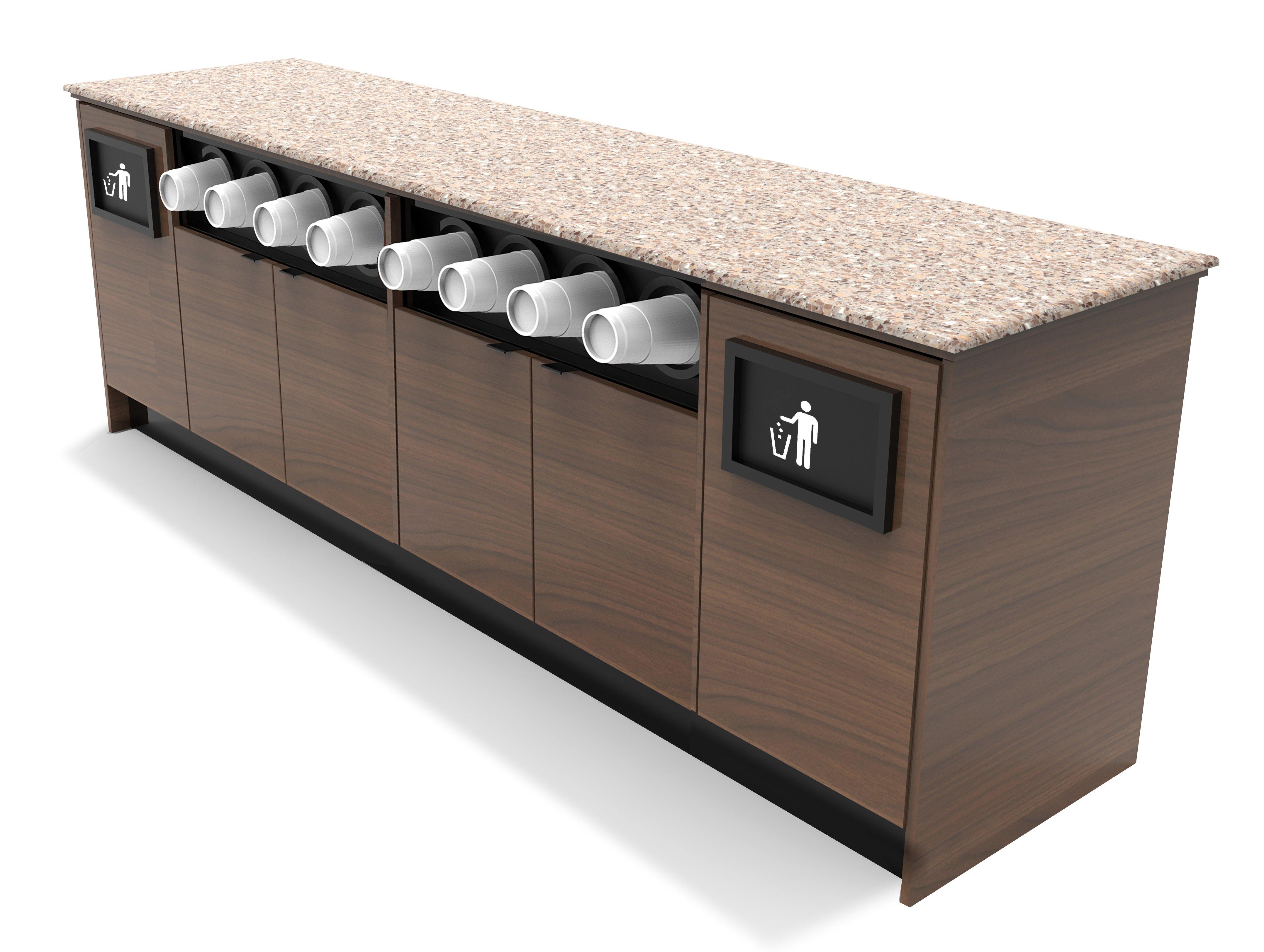 Modular Coffee / Beverage Prep Station ? 8 Cup Dispensers, 2 Trash: 99.5