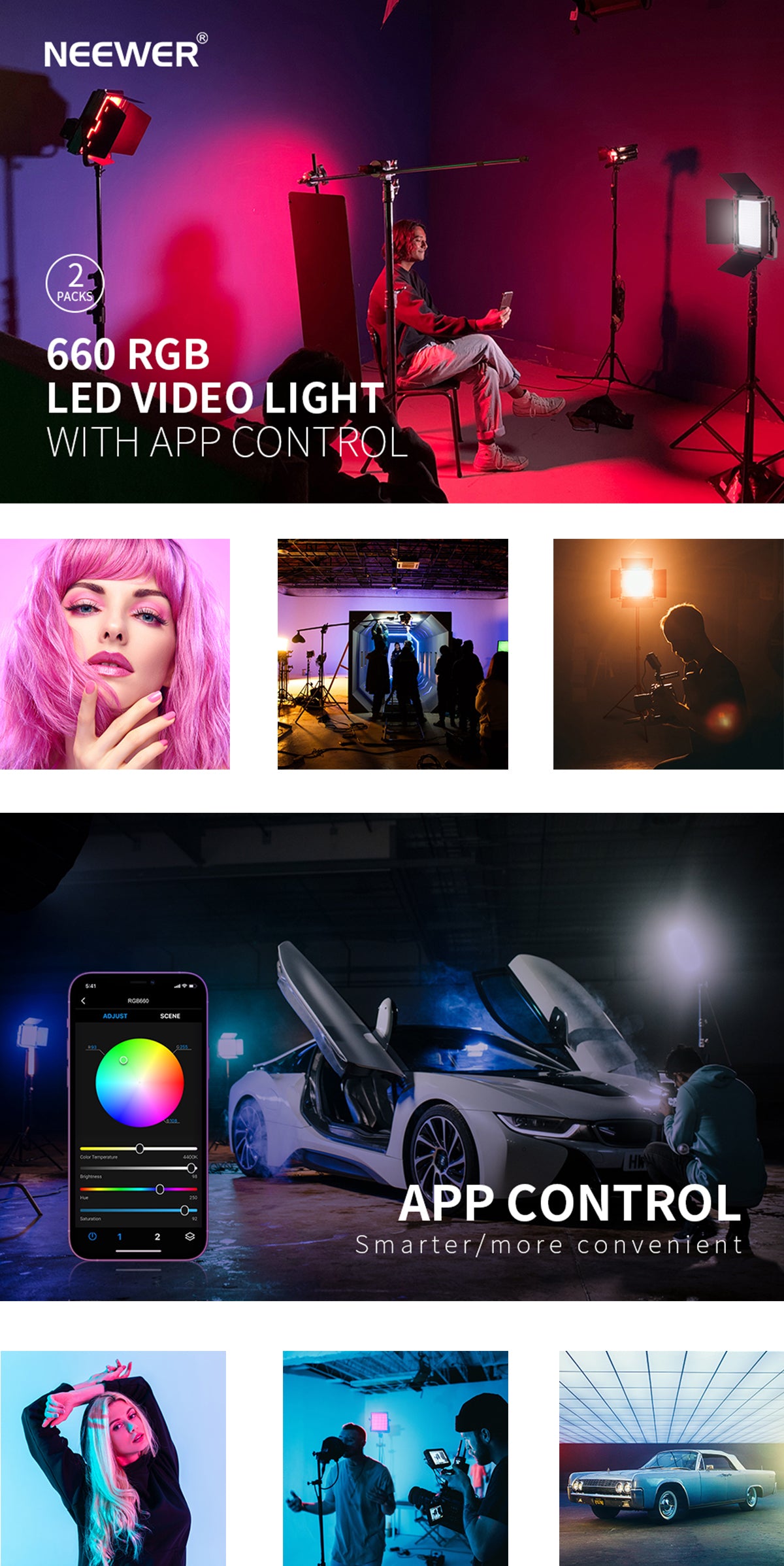 NEEWER 2 Packs RGB660 LED Video Light Kit - NEEWER
