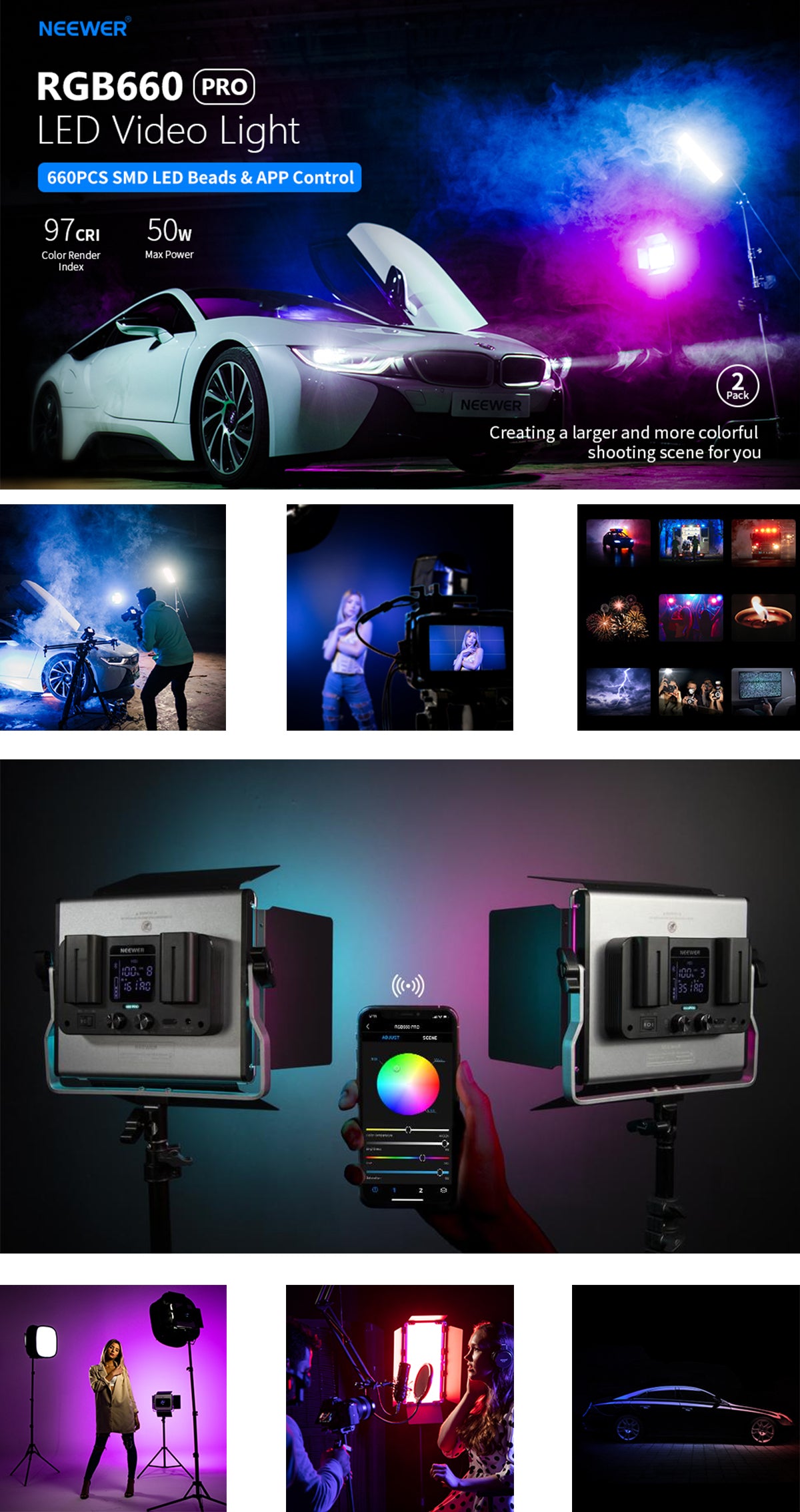 Neewer Upgraded RGB 660 PRO II LED Video Light Kit 66601573 B&H