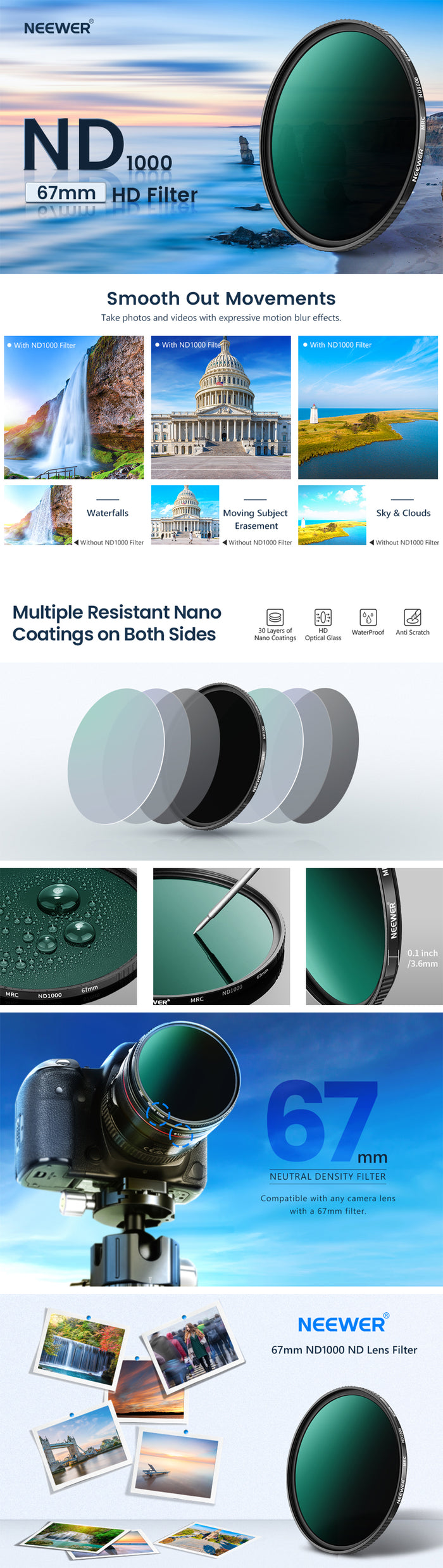 Product overview of the NEEWER ND1000 ND Lens Filter