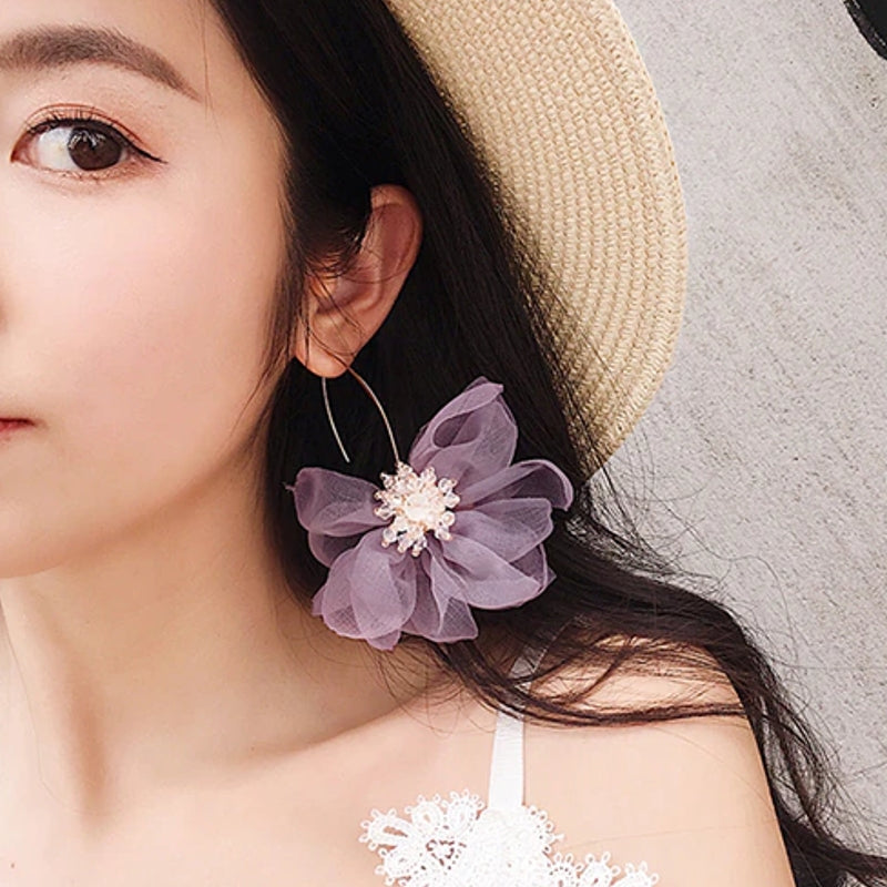 Earrings White Flower Long Earrings For Women
