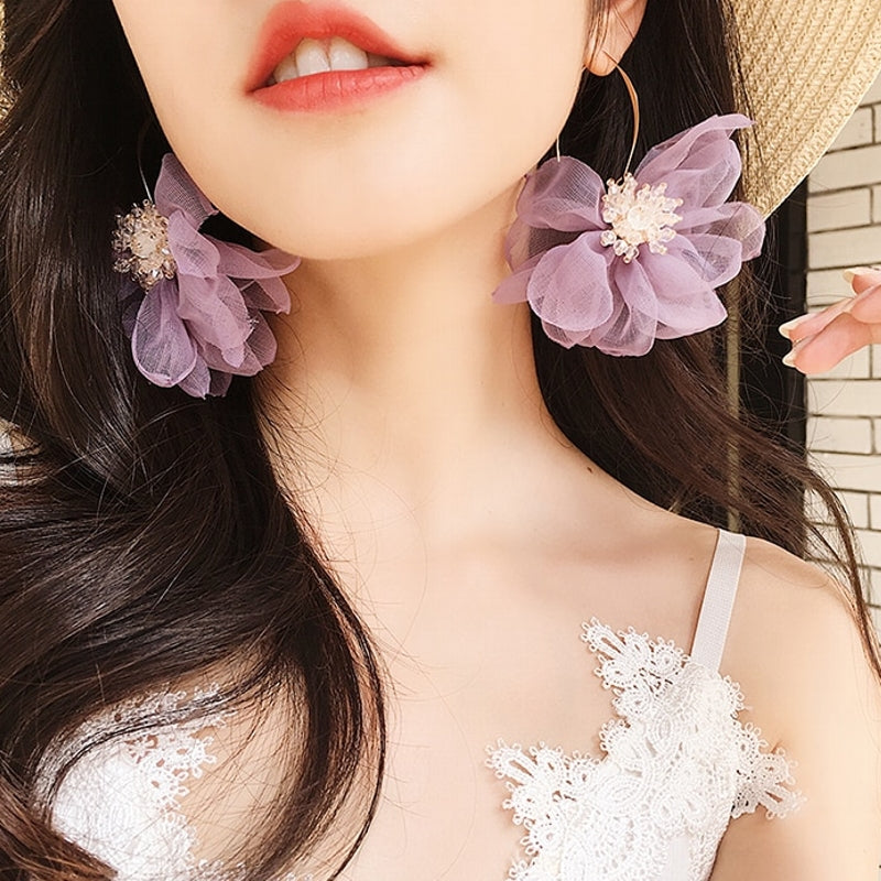 Earrings White Flower Long Earrings For Women
