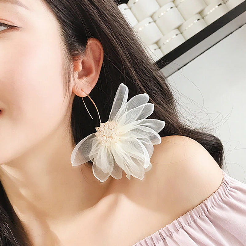 Earrings White Flower Long Earrings For Women