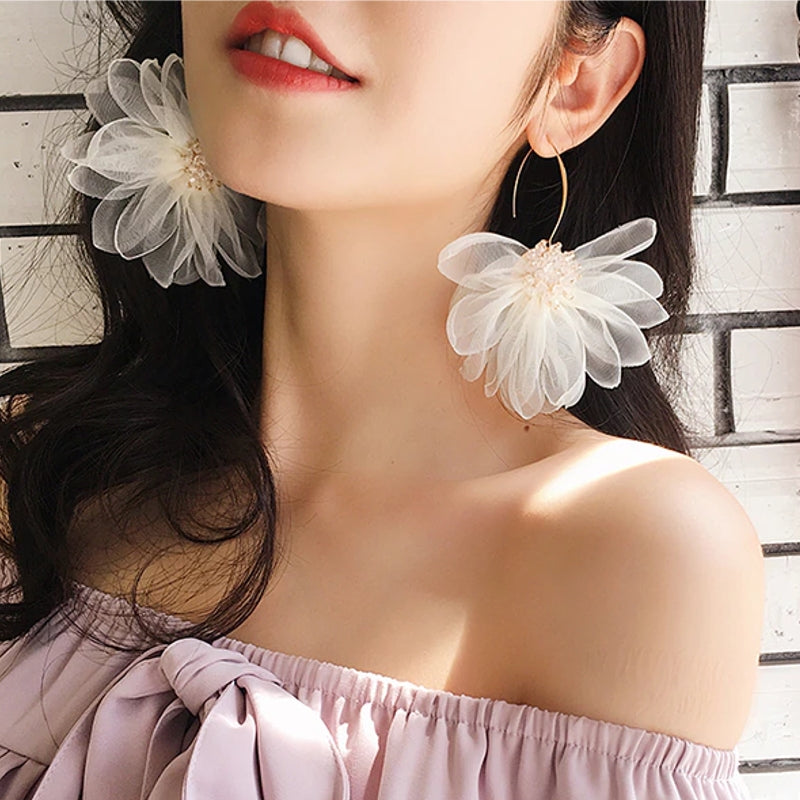 Earrings White Flower Long Earrings For Women