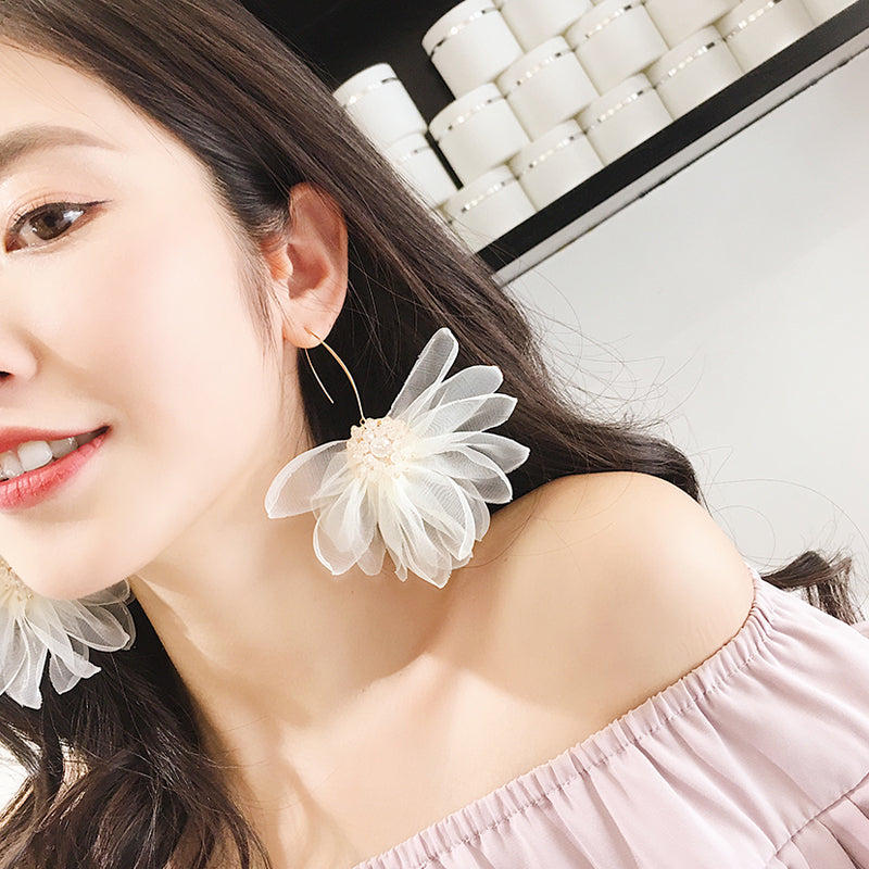 Earrings White Flower Long Earrings For Women